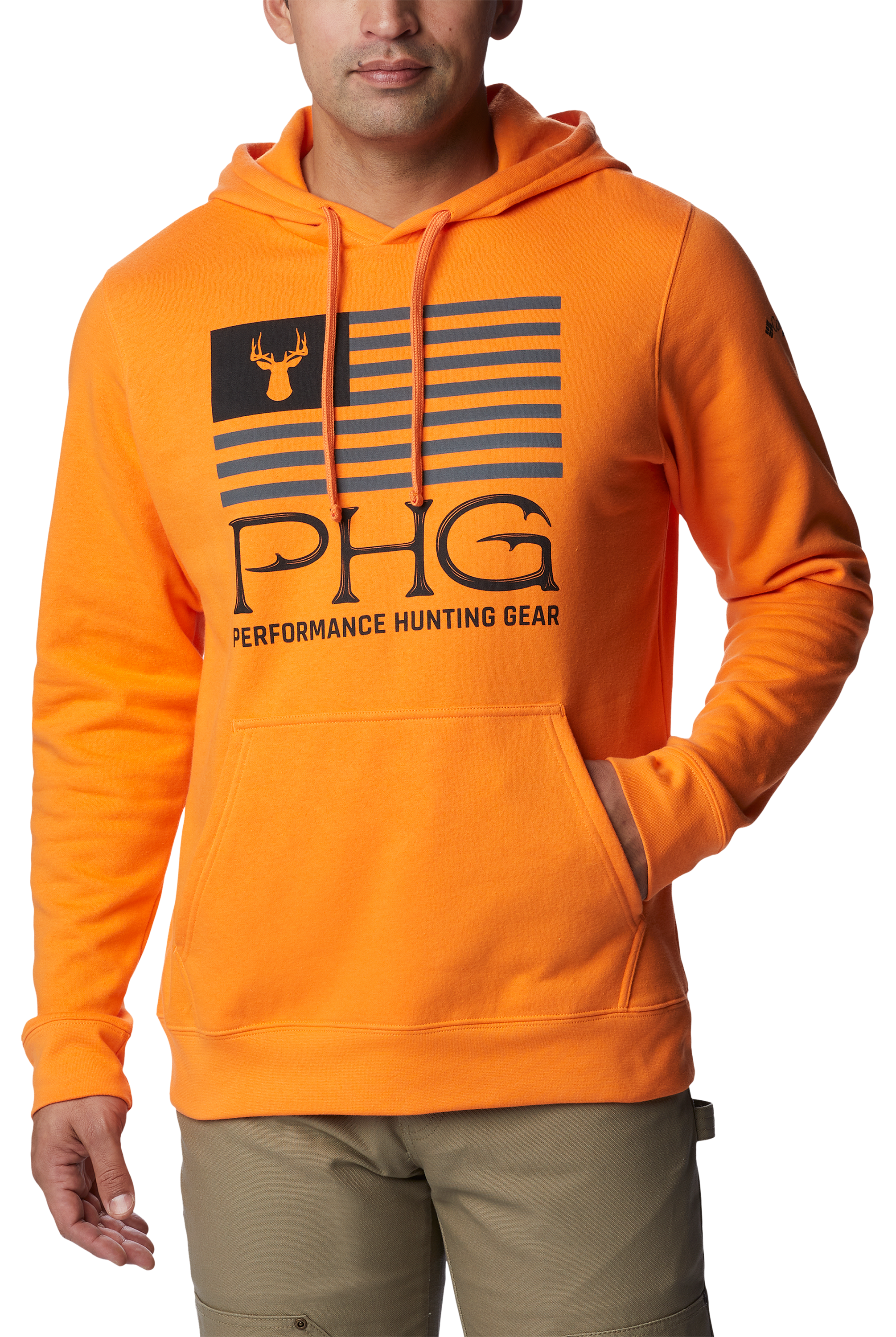 Image of Columbia PHG Hunt Star Flag Long-Sleeve Hoodie for Men - PHG Orange - L
