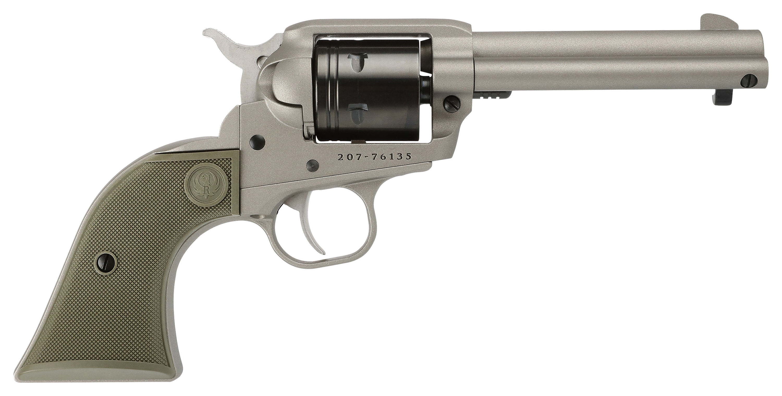 Ruger Wrangler Single-Action Rimfire Revolver with Silver Cerakote Finish - .22 LR - 4.62" Barrel - O.D. Green - Ruger