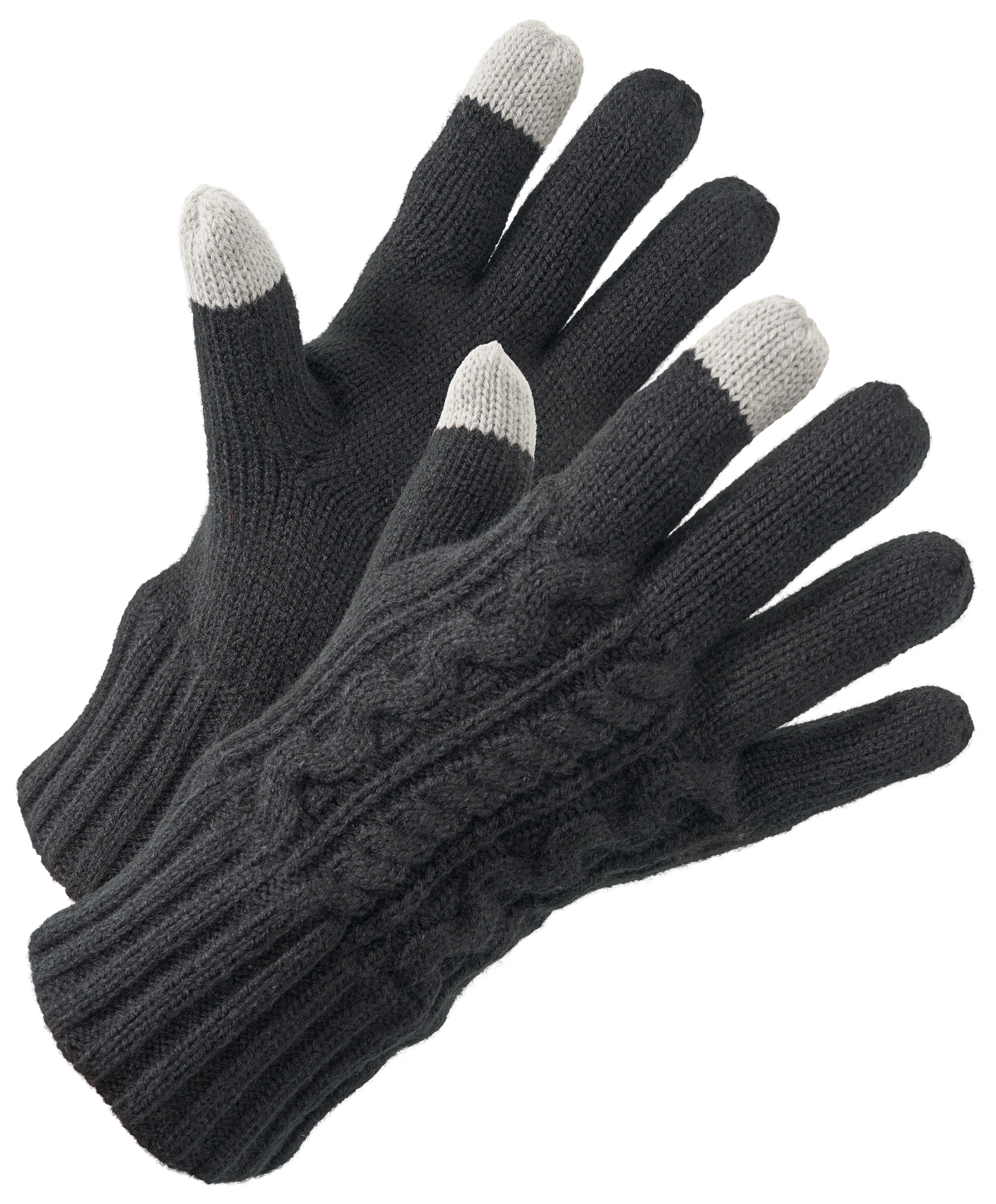 Image of Natural Reflections Fleece-Lined Touch-Screen Cable-Knit Gloves - Black