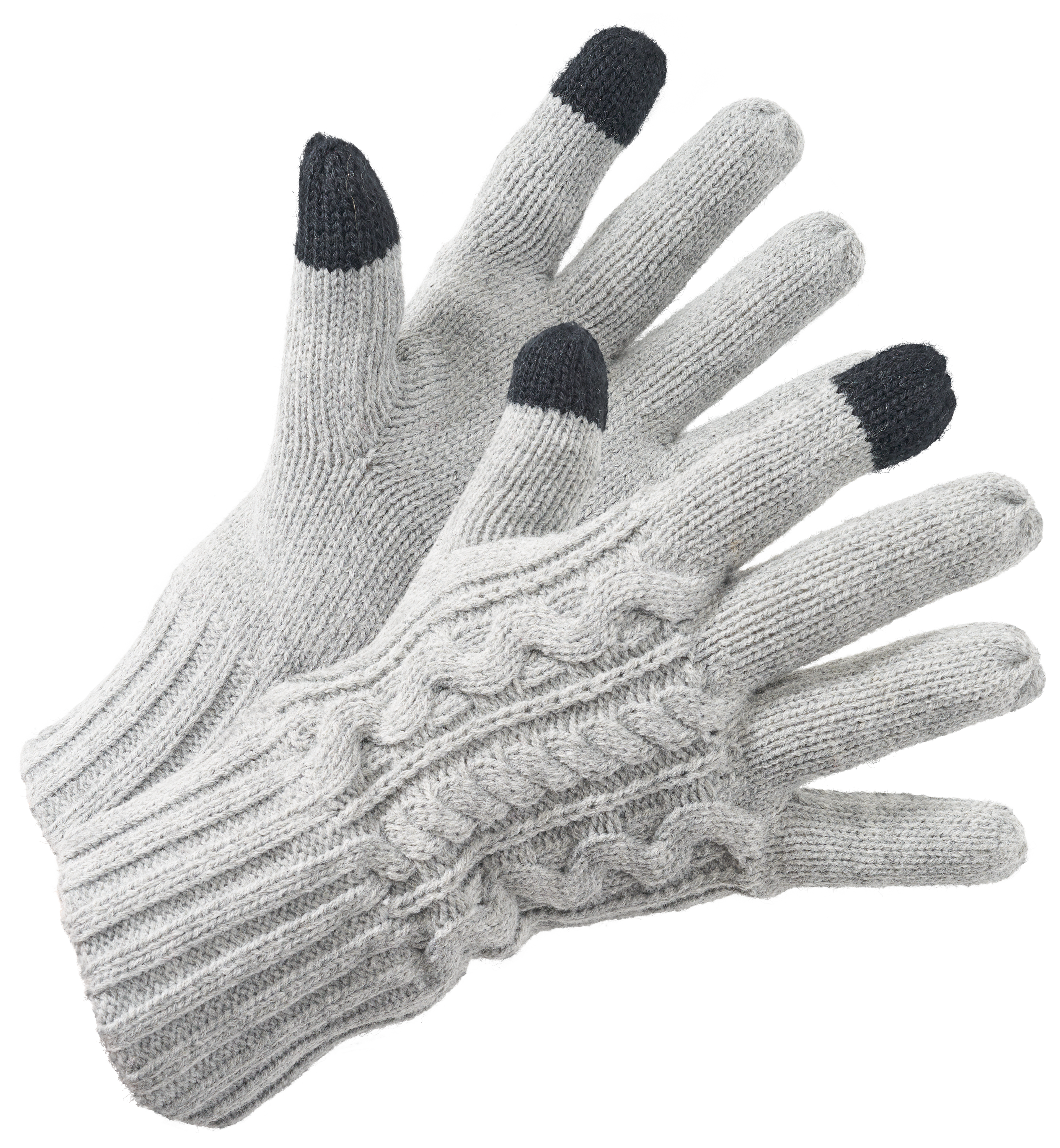 Image of Natural Reflections Fleece-Lined Touch-Screen Cable-Knit Gloves - Heather Grey