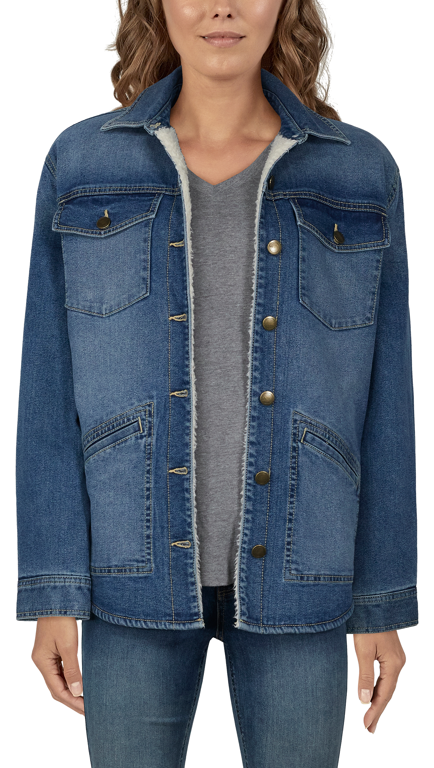 Image of Natural Reflections Denim Sherpa Shirt Jacket for Ladies - Indigo - S