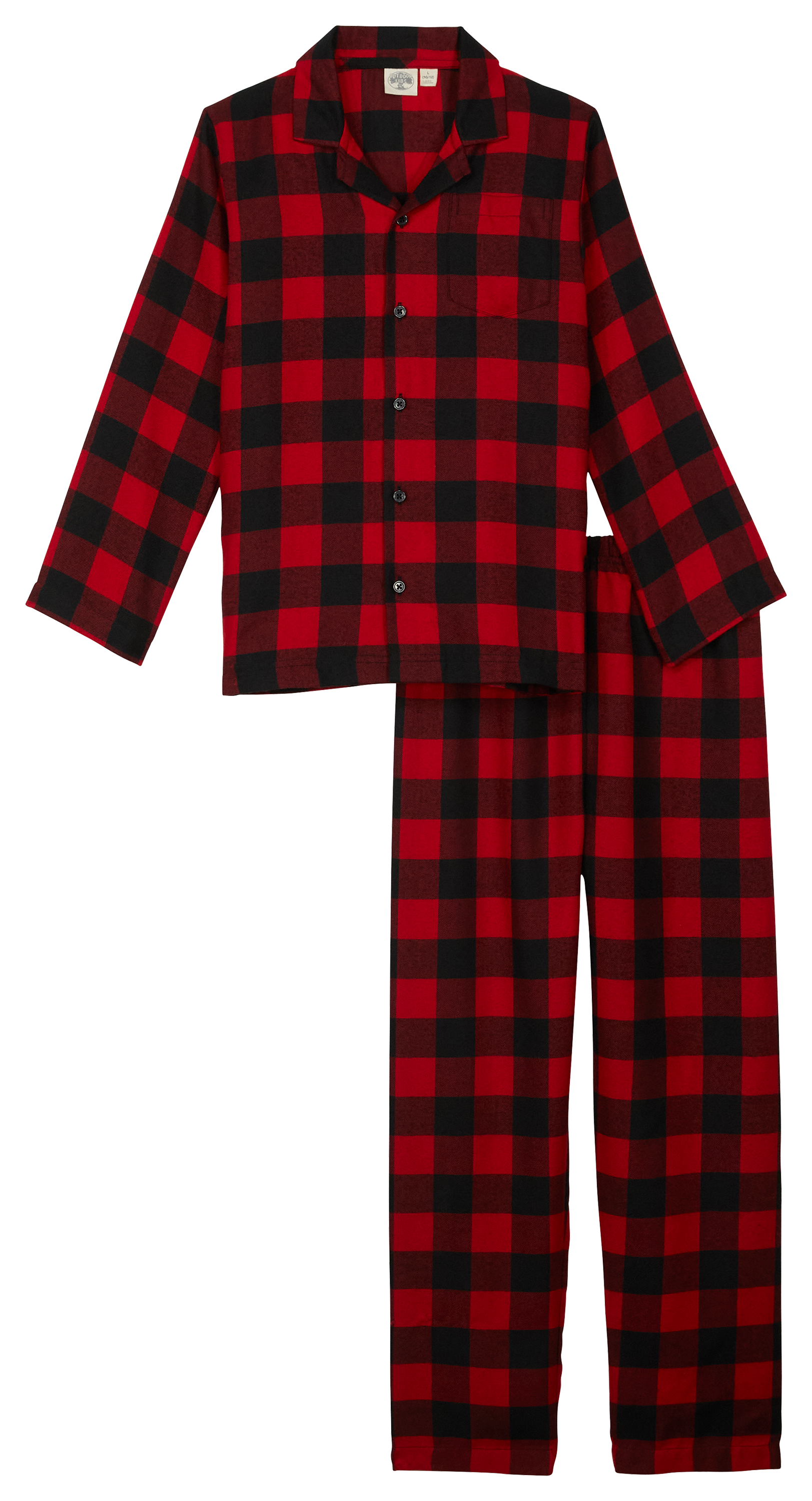 Image of Outdoor Kids Holiday 2-Piece Pajamas Set for Kids - Red/Black Buffalo - XS