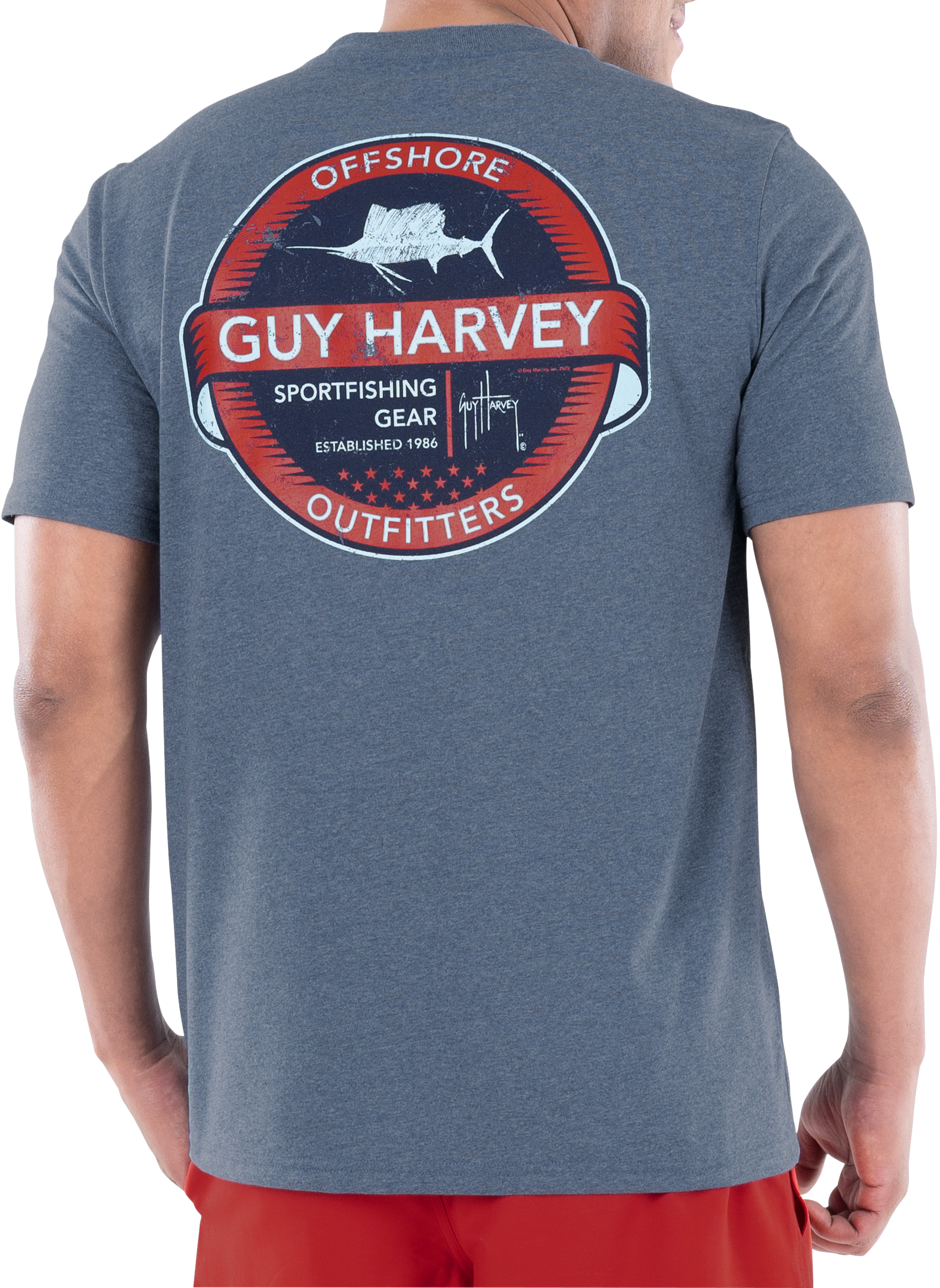 Guy Harvey Vintage Sportfishing Short-Sleeve T-Shirt for Men - Heather Navy - 2XL