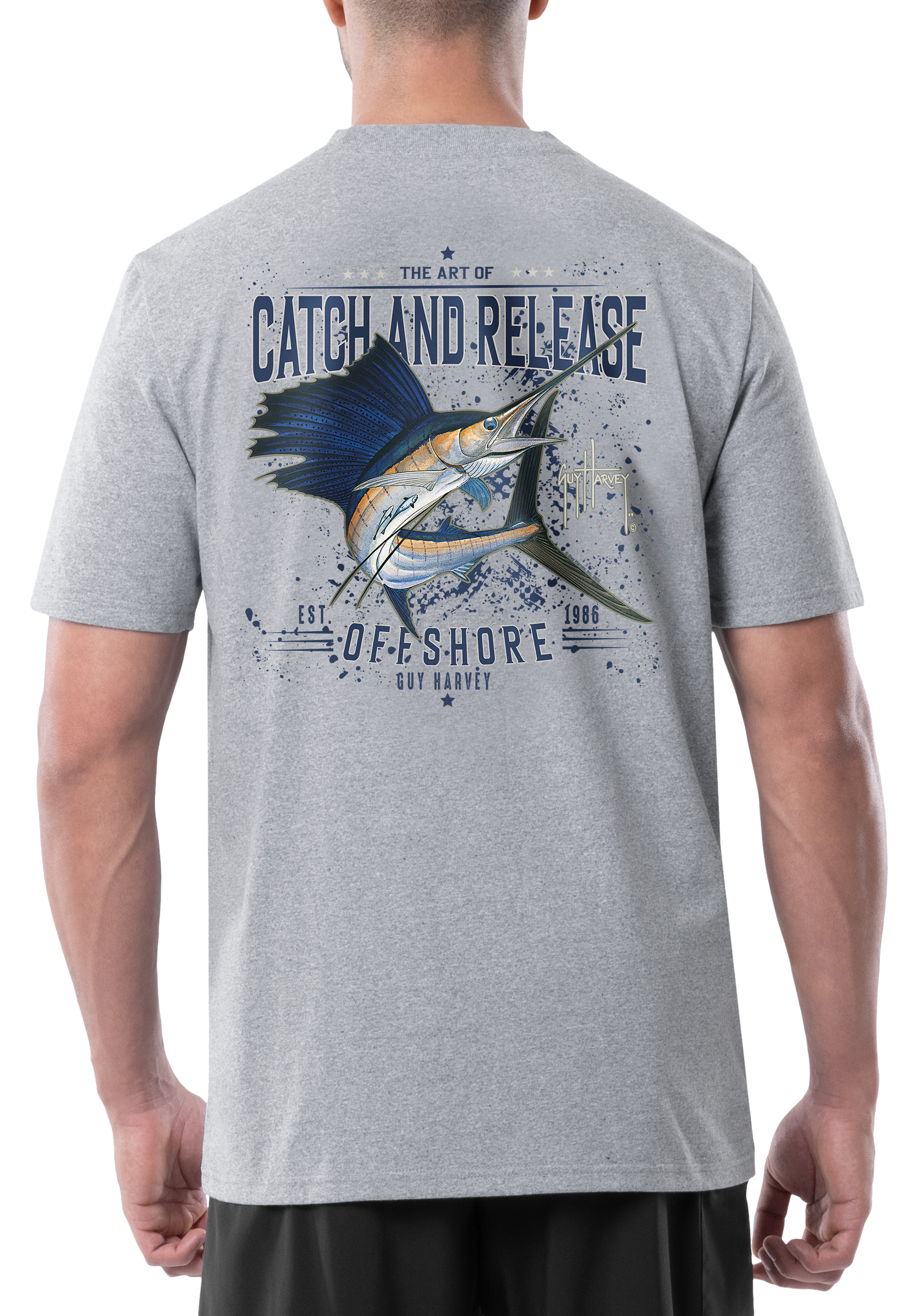 Image of Guy Harvey Catch and Release Short-Sleeve T-Shirt for Men - Light Grey Heather - S