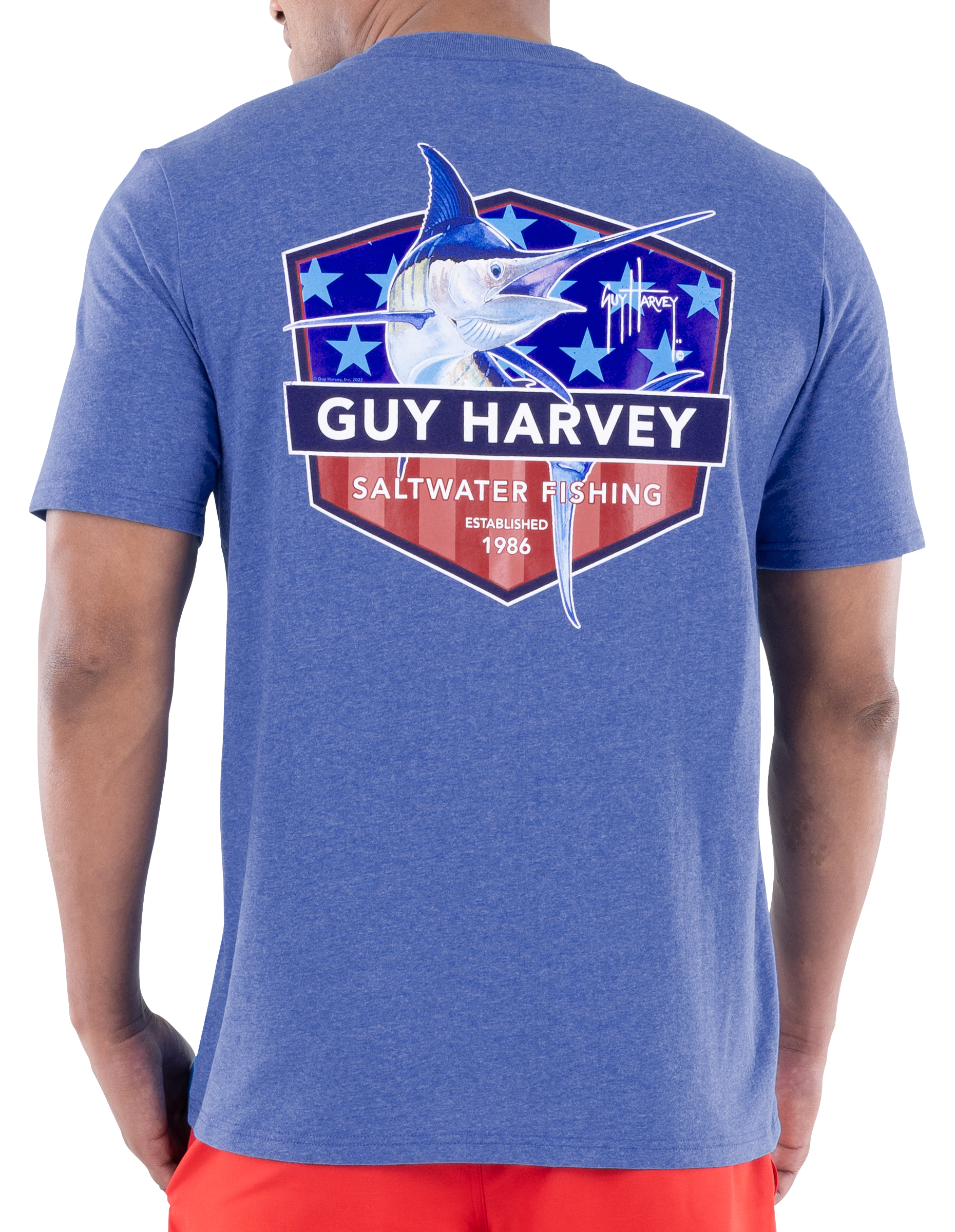 Image of Guy Harvey American Marlin Short-Sleeve T-Shirt for Men - Heather Royal