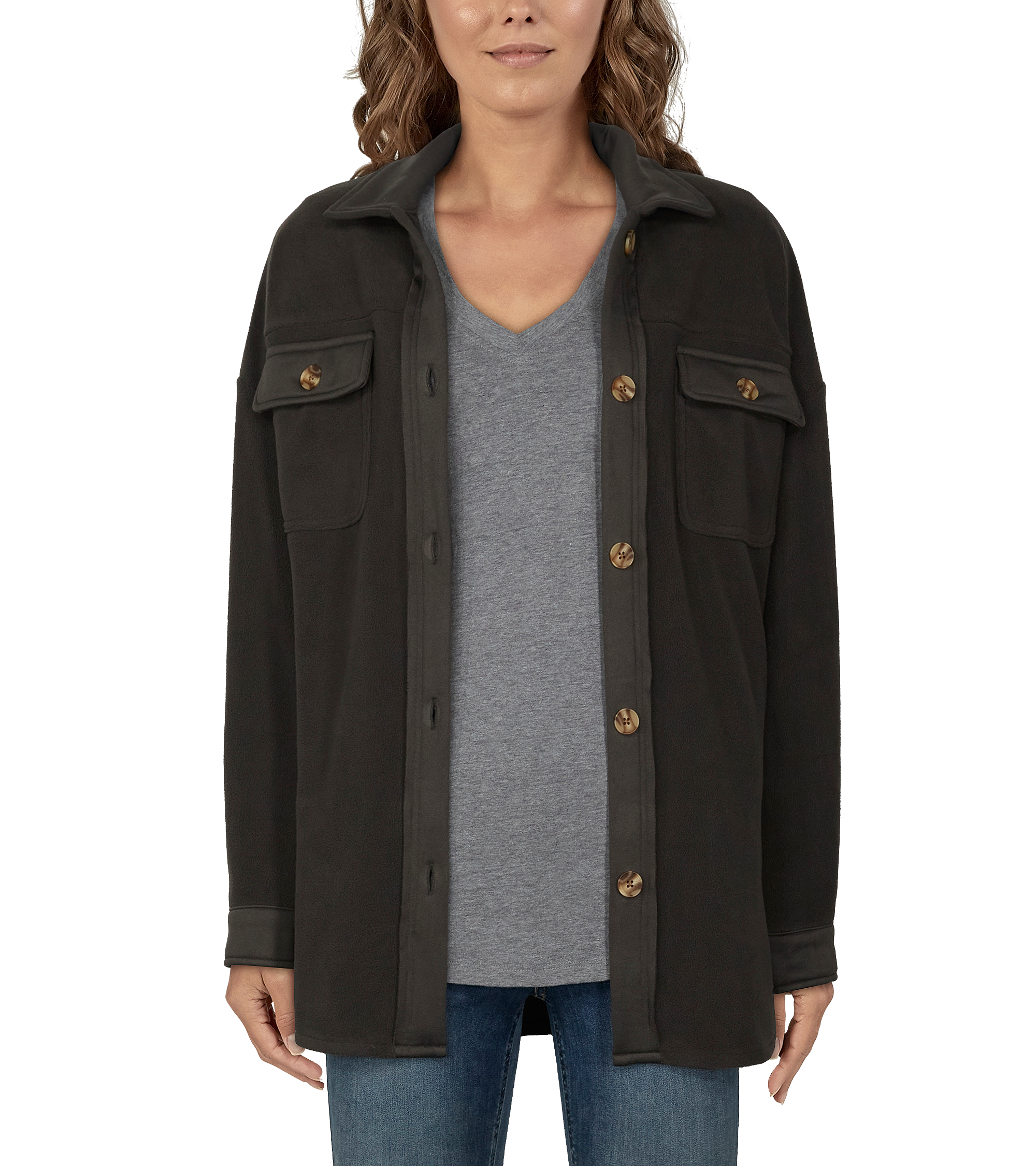 Image of Natural Reflections Fleece Shirt Jacket for Ladies - Raven - M