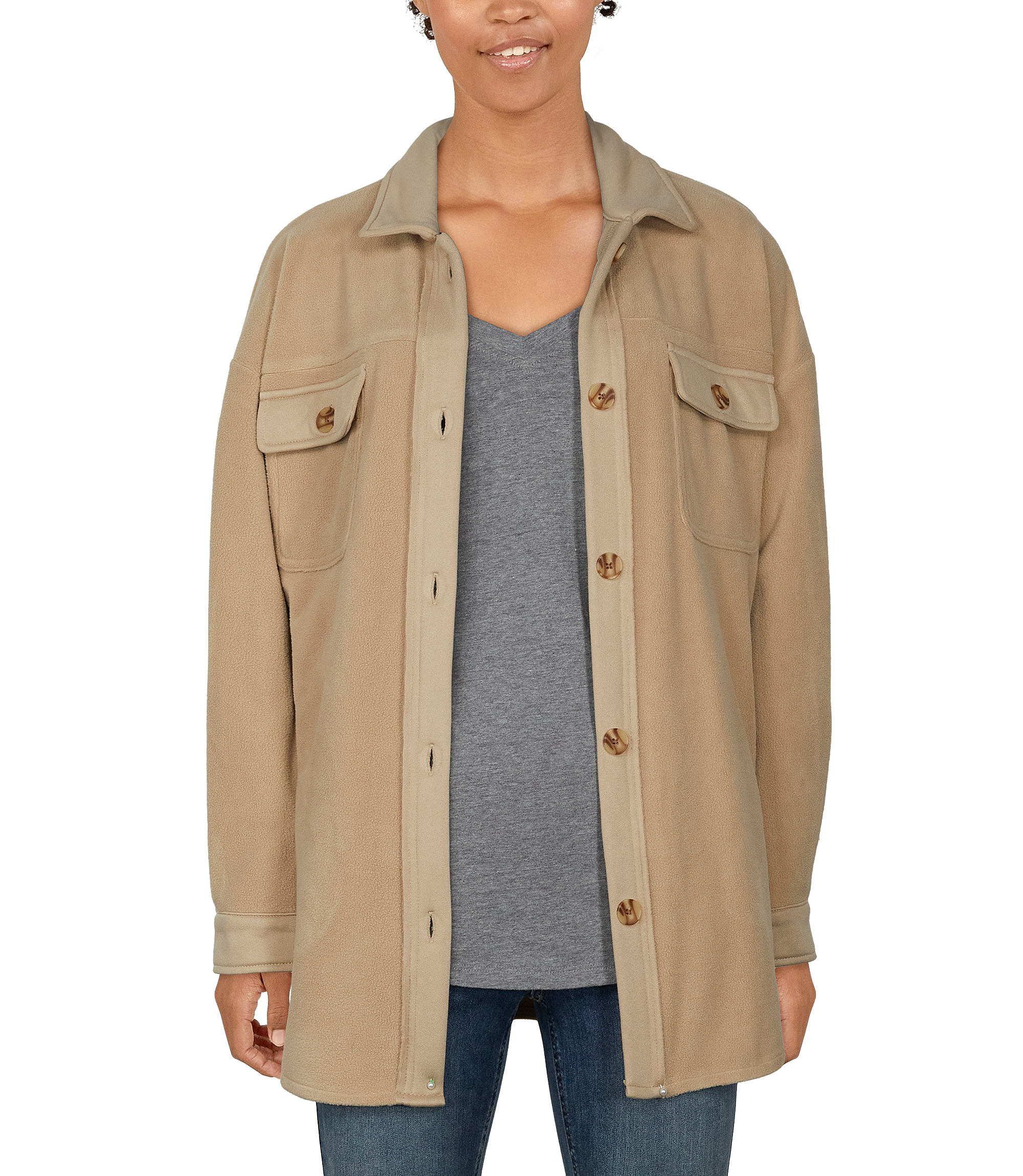 Image of Natural Reflections Fleece Shirt Jacket for Ladies - Khaki - M