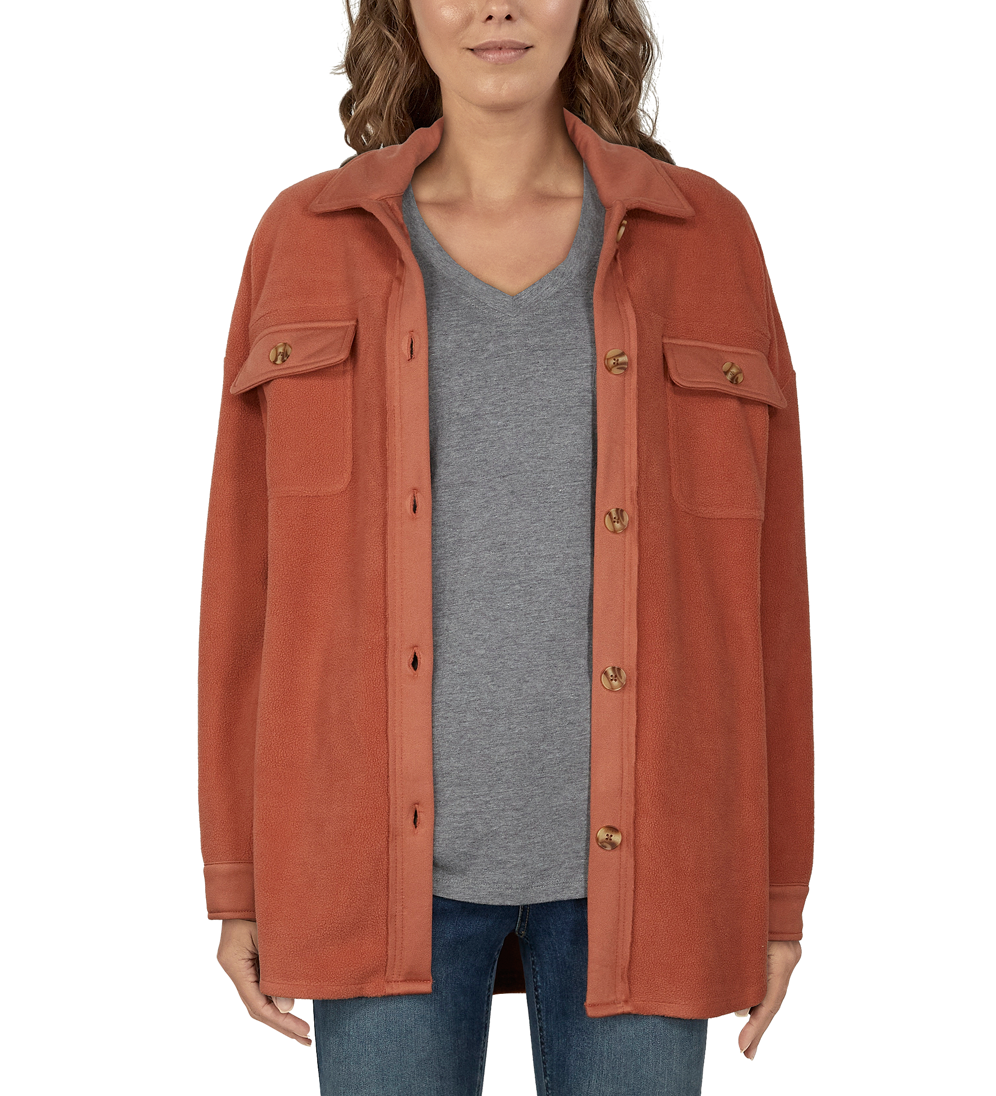 Image of Natural Reflections Fleece Shirt Jacket for Ladies - Copper Brown - S