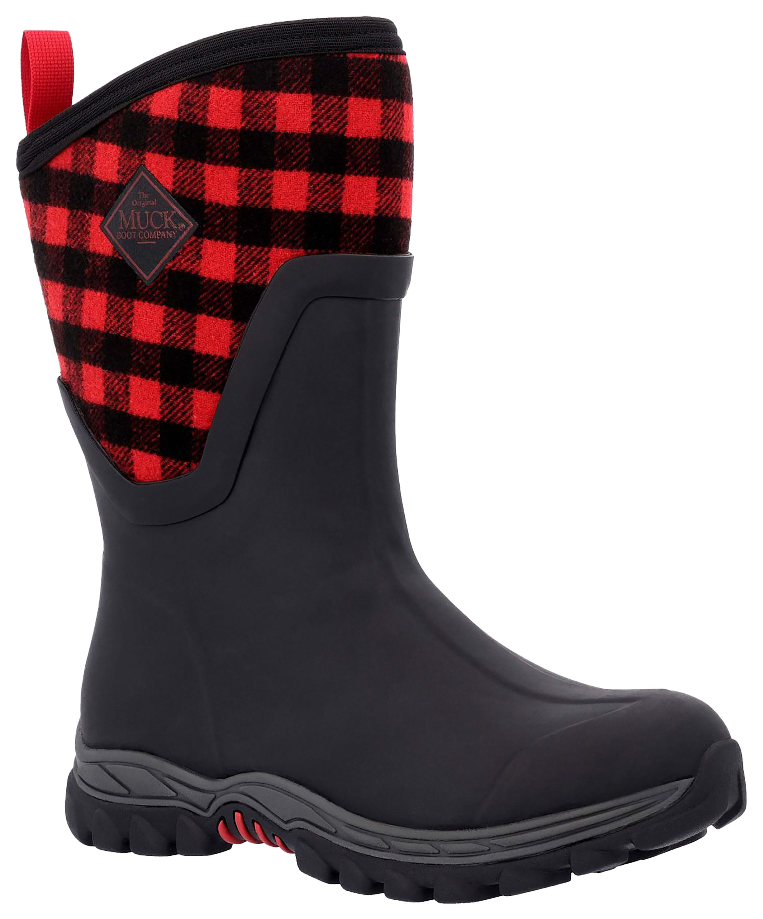 Image of The Original Muck Boot Company Arctic Sport II Mid Rubber Boots for Ladies - Black/Red Plaid - 5M