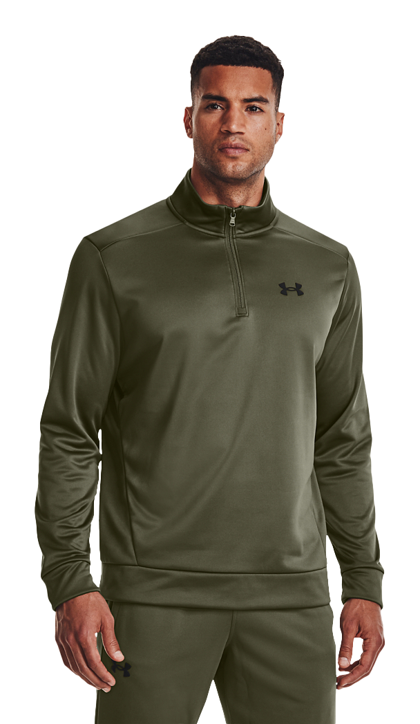 Image of Under Armour Fleece Quarter-Zip Long-Sleeve Pullover for Men - Marine OD Green/Black - XLT