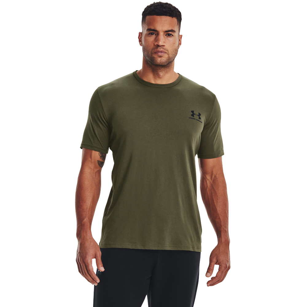 Image of Under Armour Sportstyle Left Chest Short-Sleeve T-Shirt for Men - Marine OD Green/Black - 4XL
