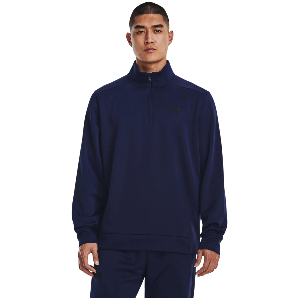 Image of Under Armour Fleece Quarter-Zip Long-Sleeve Pullover for Men - Midnight Navy/Black - LT