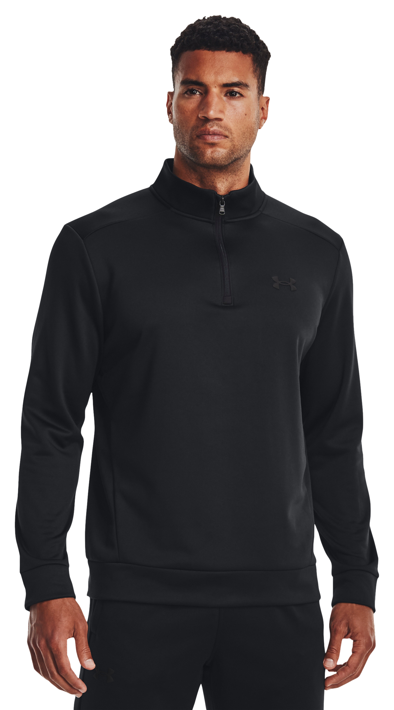 Image of Under Armour Fleece Quarter-Zip Long-Sleeve Pullover for Men - Black/Black - XLT