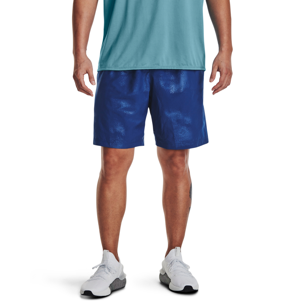 Image of Under Armour Woven Water Camo Emboss Shorts for Men - Blue Mirage/Black