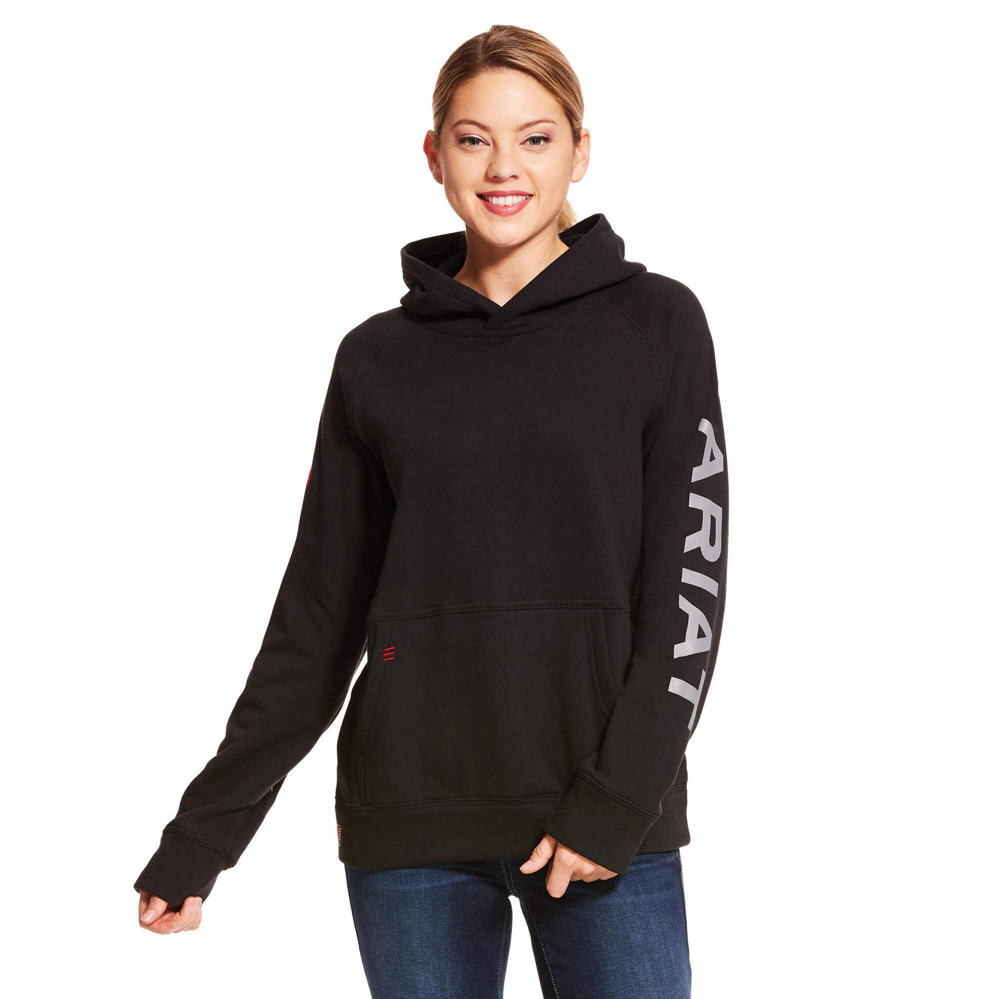 Image of Ariat Flame-Resistant Primo Fleece Logo Long-Sleeve Hoodie for Ladies - Black - S