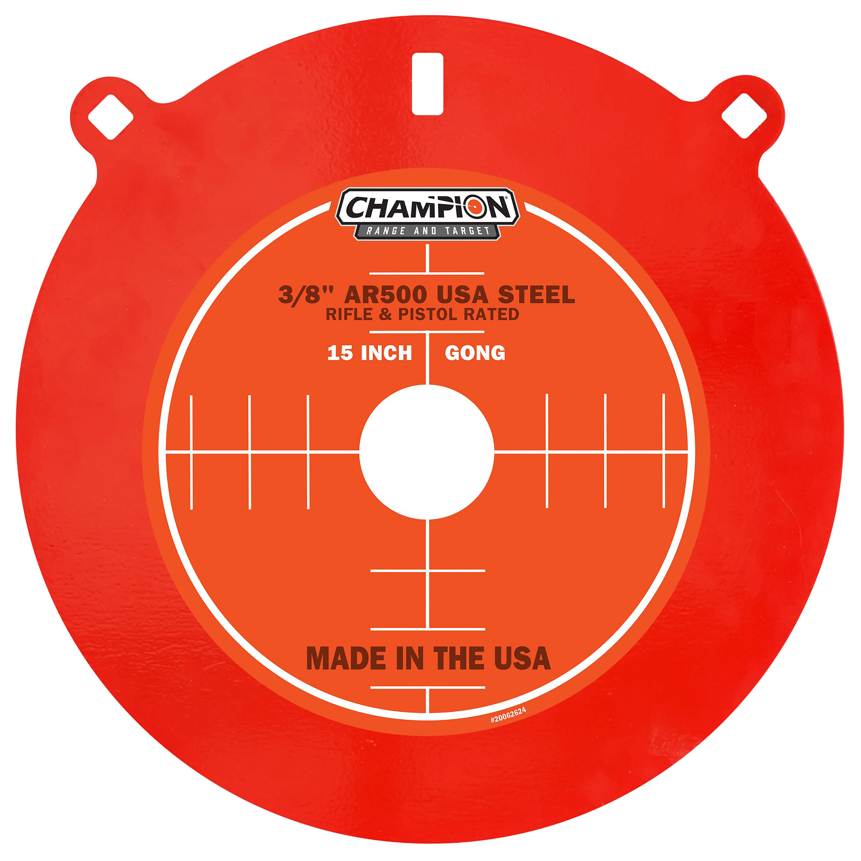 Champion Center Mass AR500 Steel Target - 3/8" Steel Gong - Orange - 15" - Champion Target