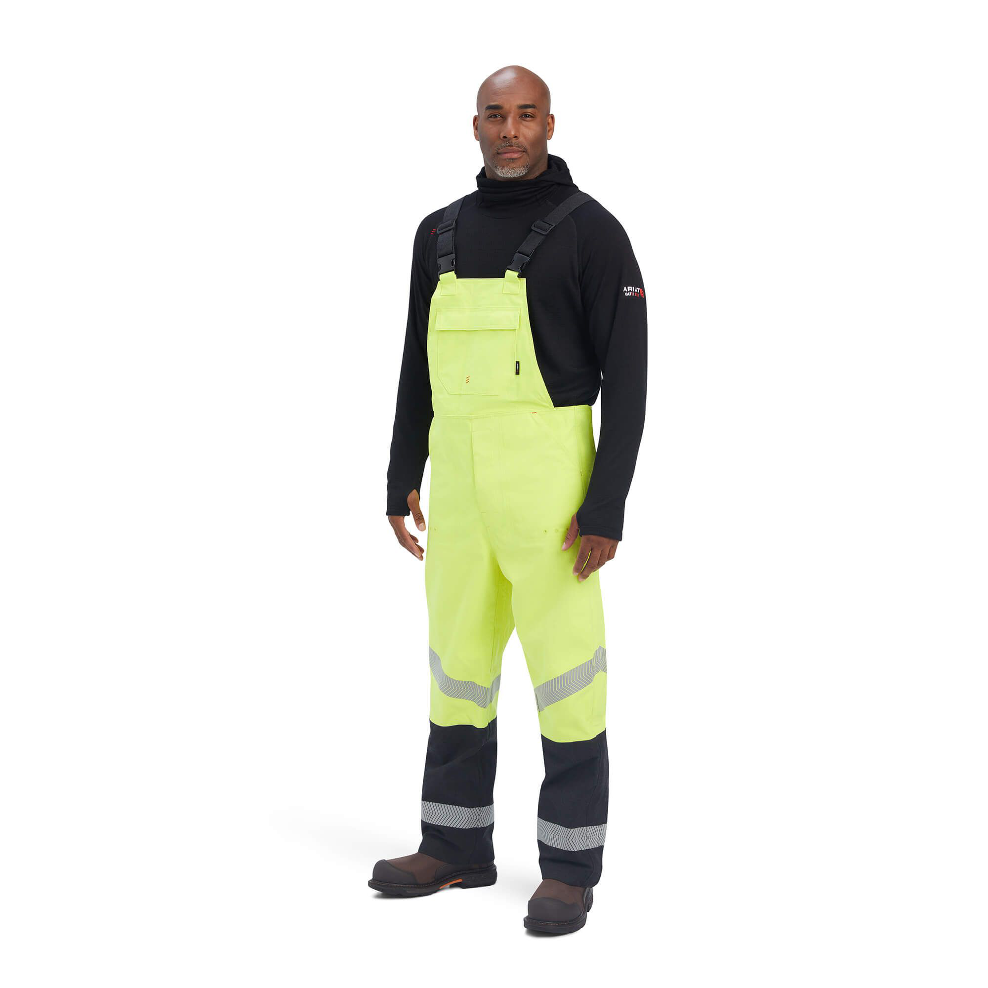 Image of Ariat Flame-Resistant Hi-Vis Waterproof Bibs for Men - Yellow - S - Short