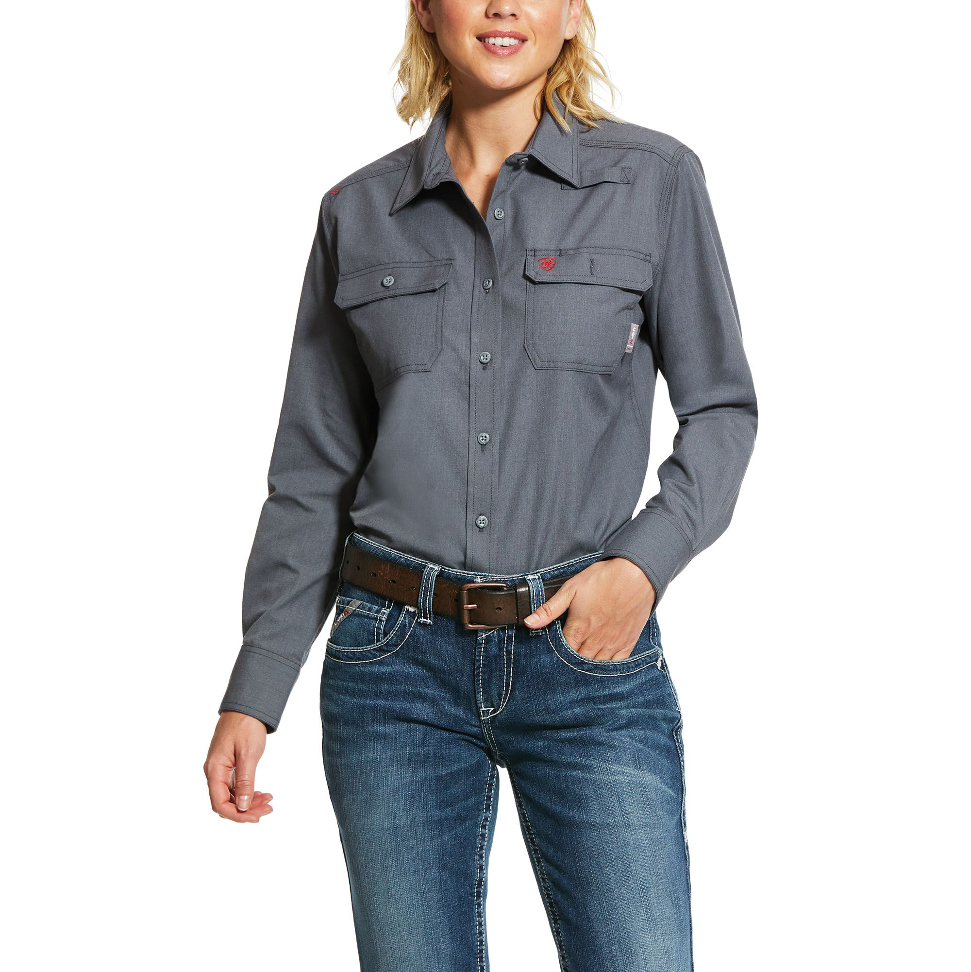 Image of Ariat Flame-Resistant Featherlight Long-Sleeve Work Shirt for Ladies - Gunmetal