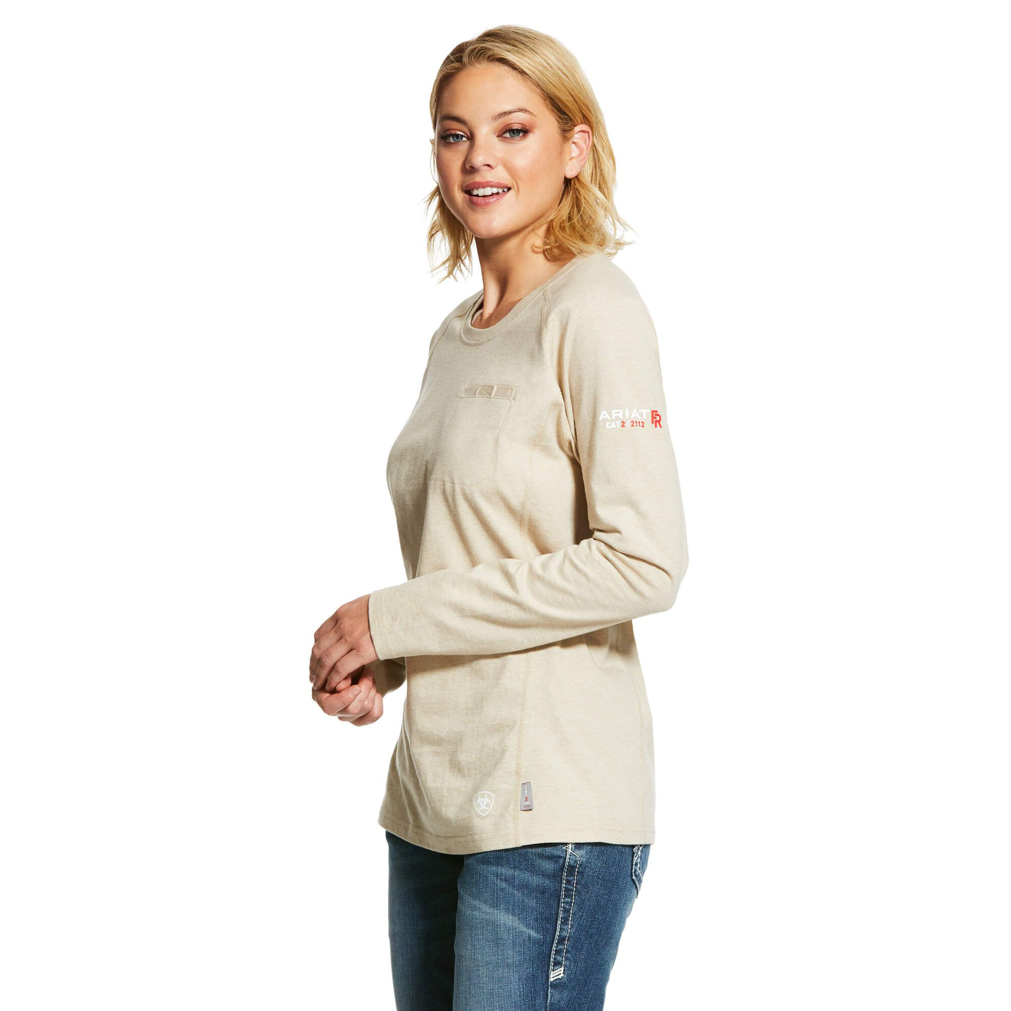 Image of Ariat Flame-Resistant Air Crew Long-Sleeve T-Shirt for Ladies - Sand Heather