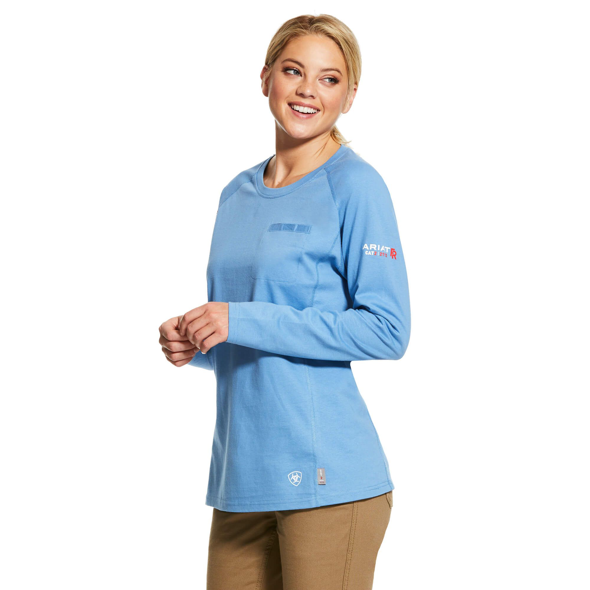 Image of Ariat Flame-Resistant Air Crew Long-Sleeve T-Shirt for Ladies - Steel Blue Heather