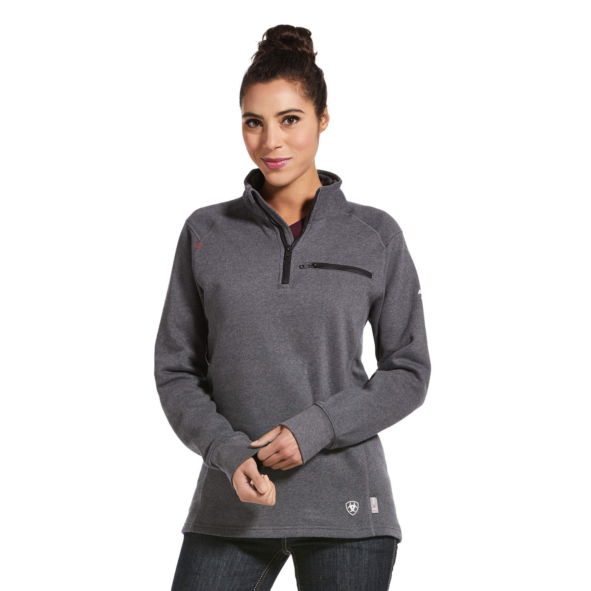 Image of Ariat Flame-Resistant Rev Quarter-Zip Pullover for Ladies - Charcoal Heather