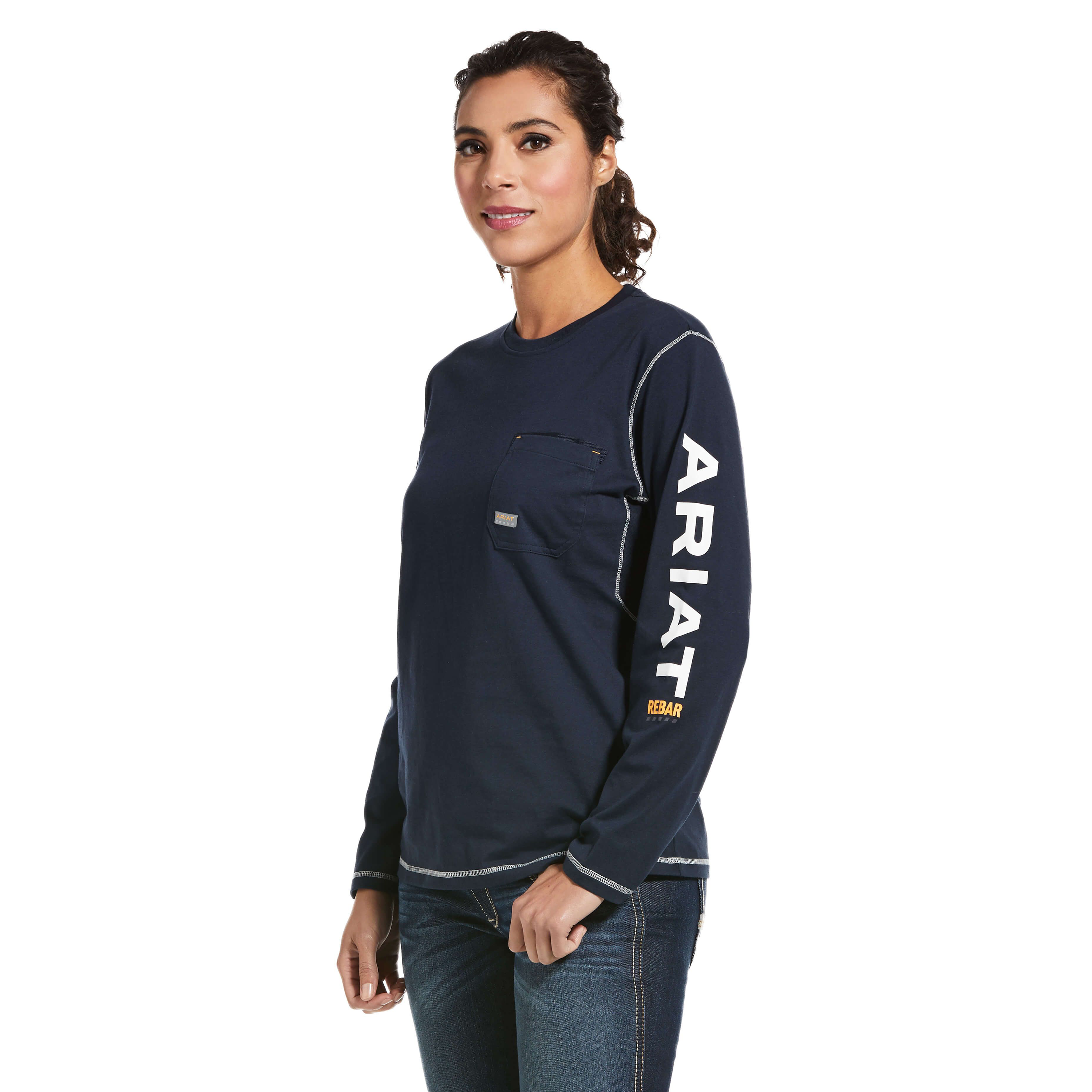 Image of Ariat Rebar Workman Logo Long-Sleeve T-Shirt for Ladies - Navy - XXL