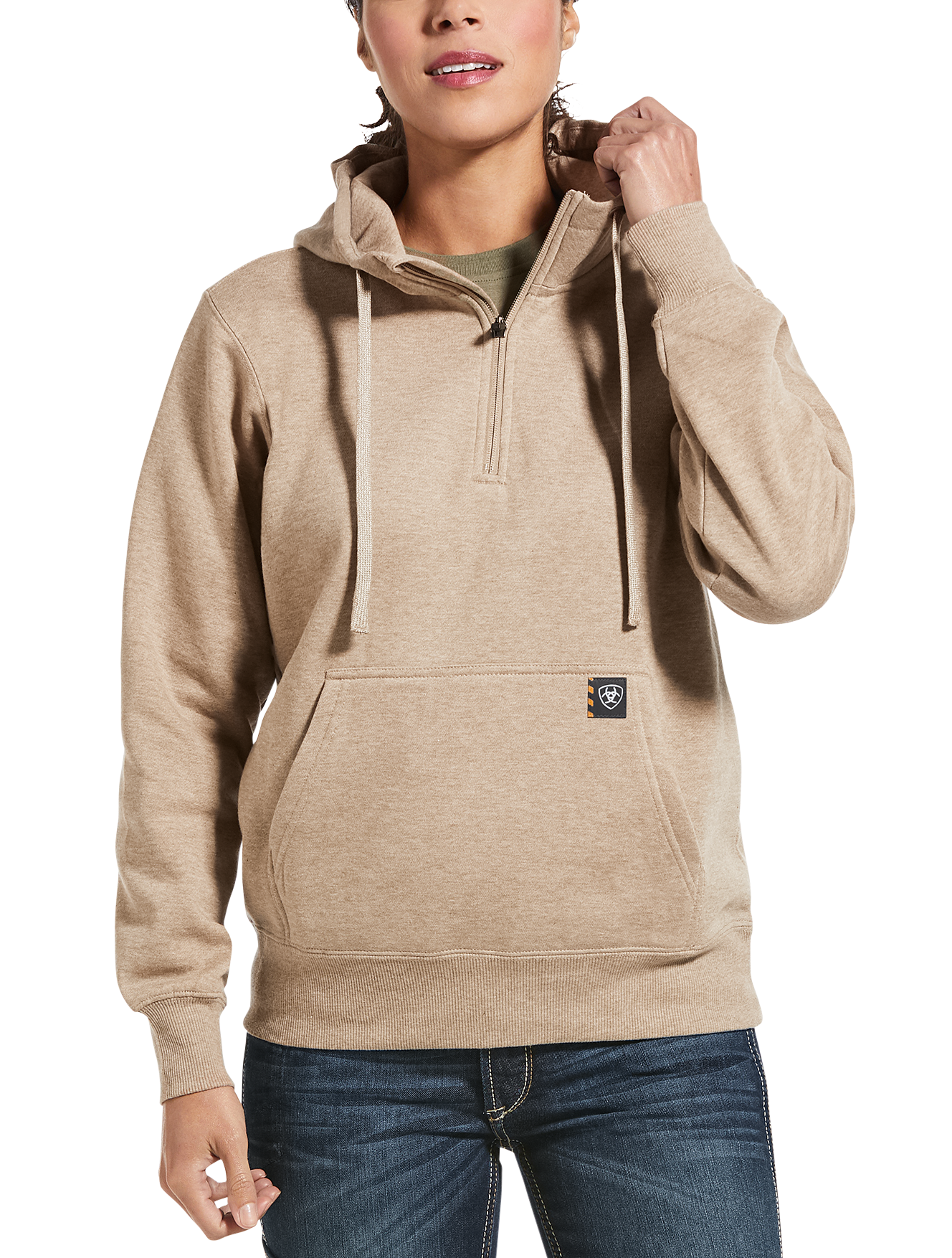 Image of Ariat Rebar Skill Set Half-Zip Hoodie for Ladies - Dark Oatmeal Heather