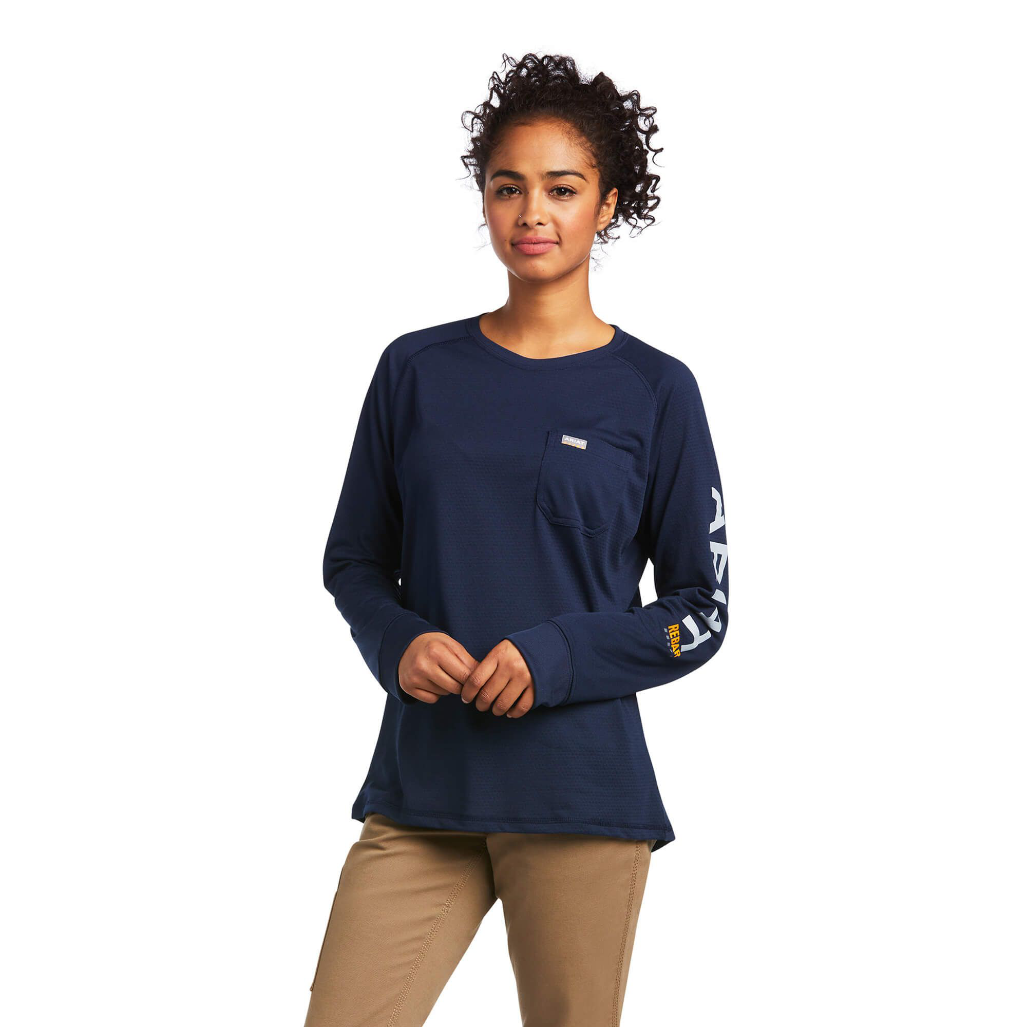 Image of Ariat Rebar Heat Fighter Long-Sleeve T-Shirt for Ladies - Navy Eclipse