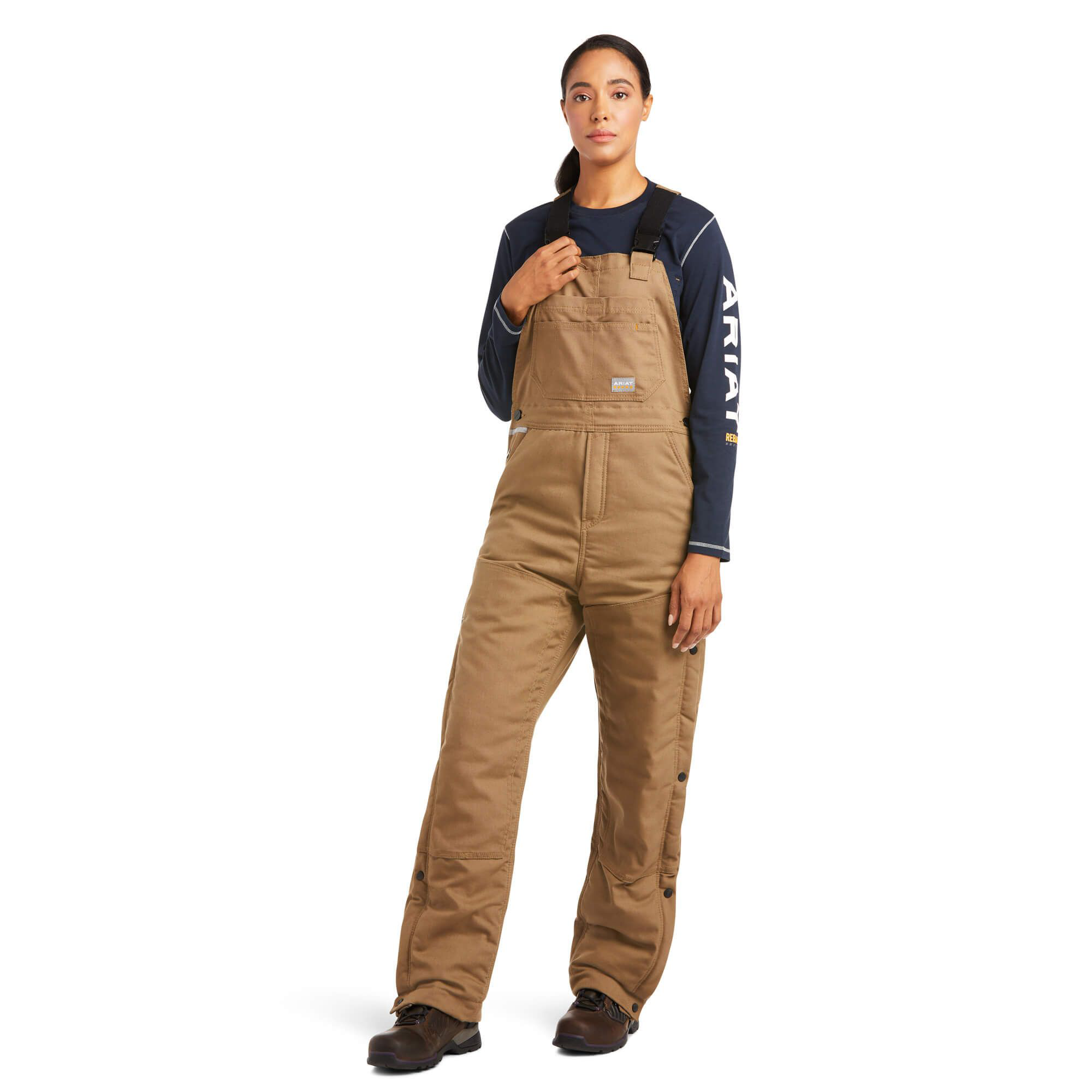 Image of Ariat Rebar DuraCanvas Stretch Insulated Bibs for Ladies - Field Khaki - XXL - Tall