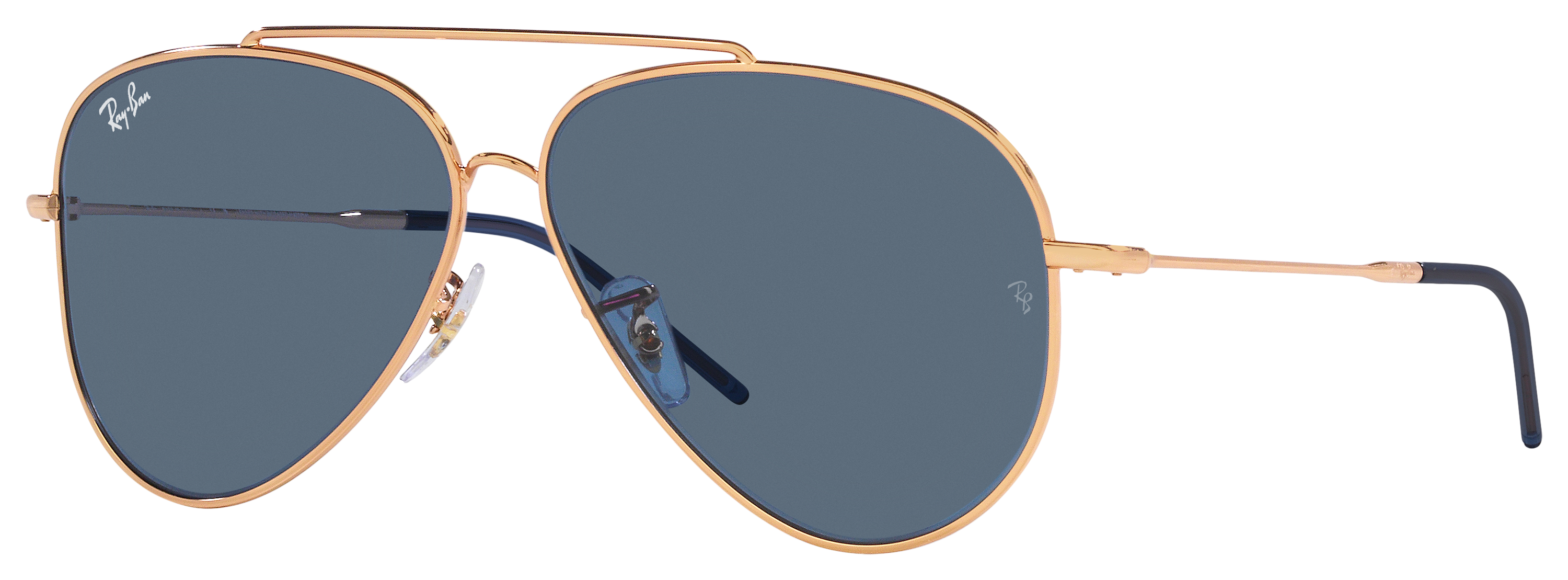 Image of Ray-Ban Aviator Reverse Classic RBR0101S Sunglasses - Polished Rose Gold/Blue Classic - XX-Large