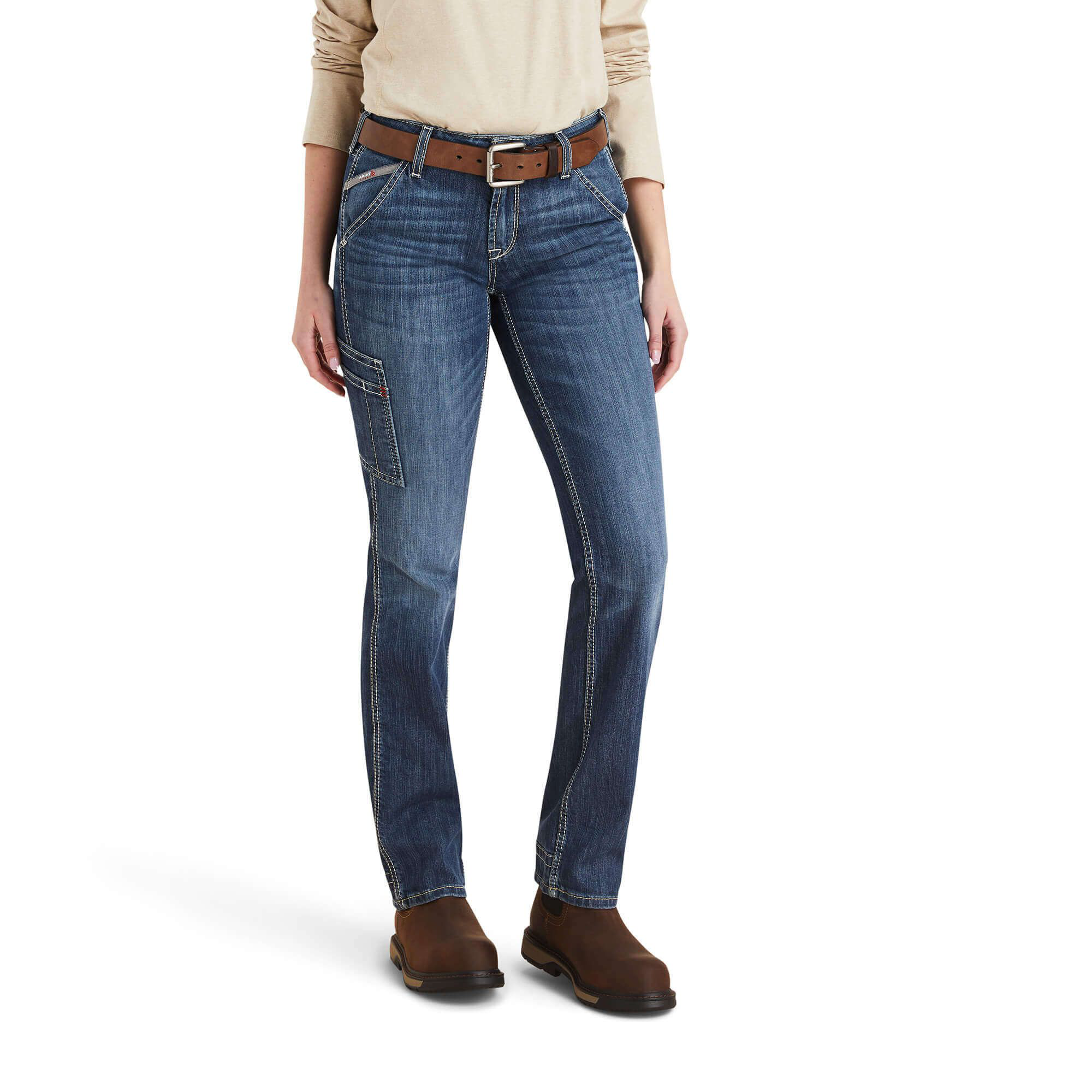 Ariat Flame-Resistant Perfect Rise DuraLight Stretch Cell Phone Straight Jeans for Ladies - Lazuli - 27 - Regular