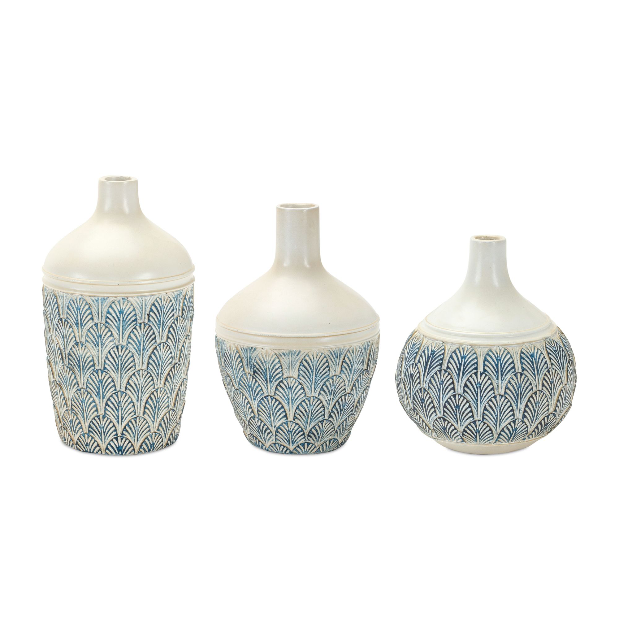 Image of Melrose International Geometric Leaf Print Vase Set of 3