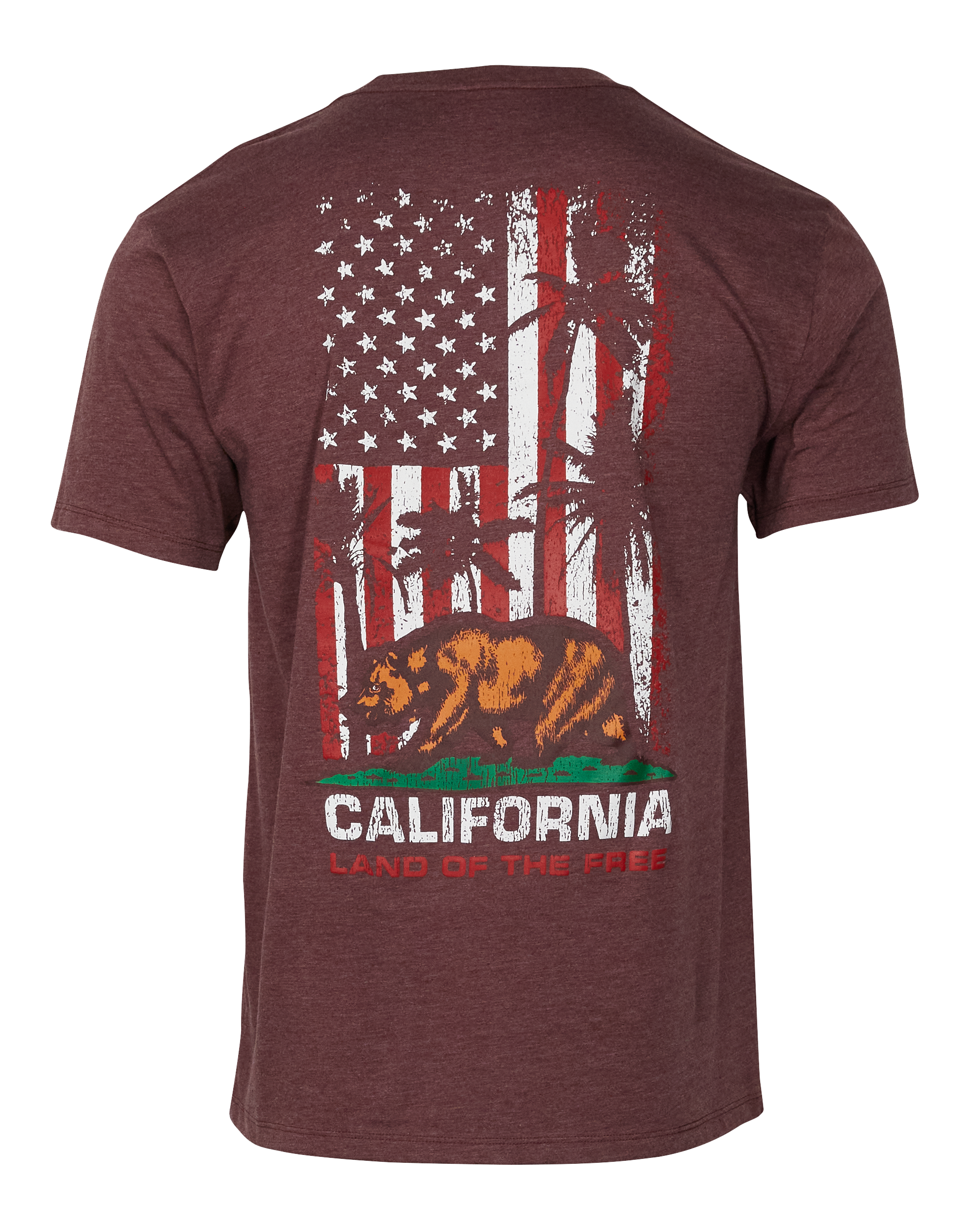 Image of Bass Pro Shops California Land of Free Bear Short-Sleeve T-Shirt for Men - Maroon Heather - M