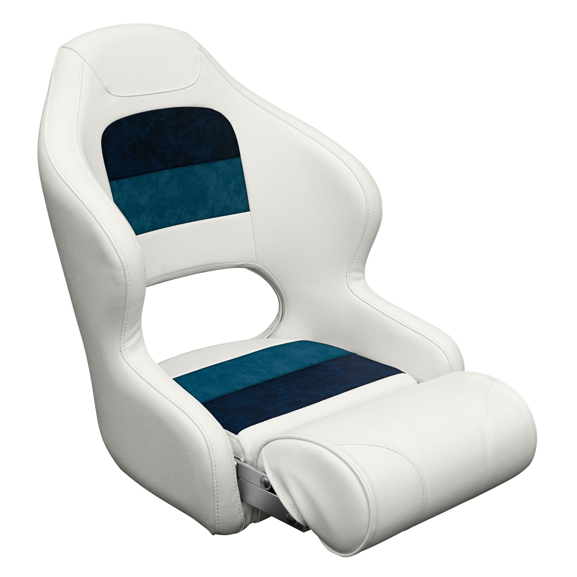 Wise Deluxe Series Pontoon Bucket Seat with Flip Up Bolster - White/Navy/Blue