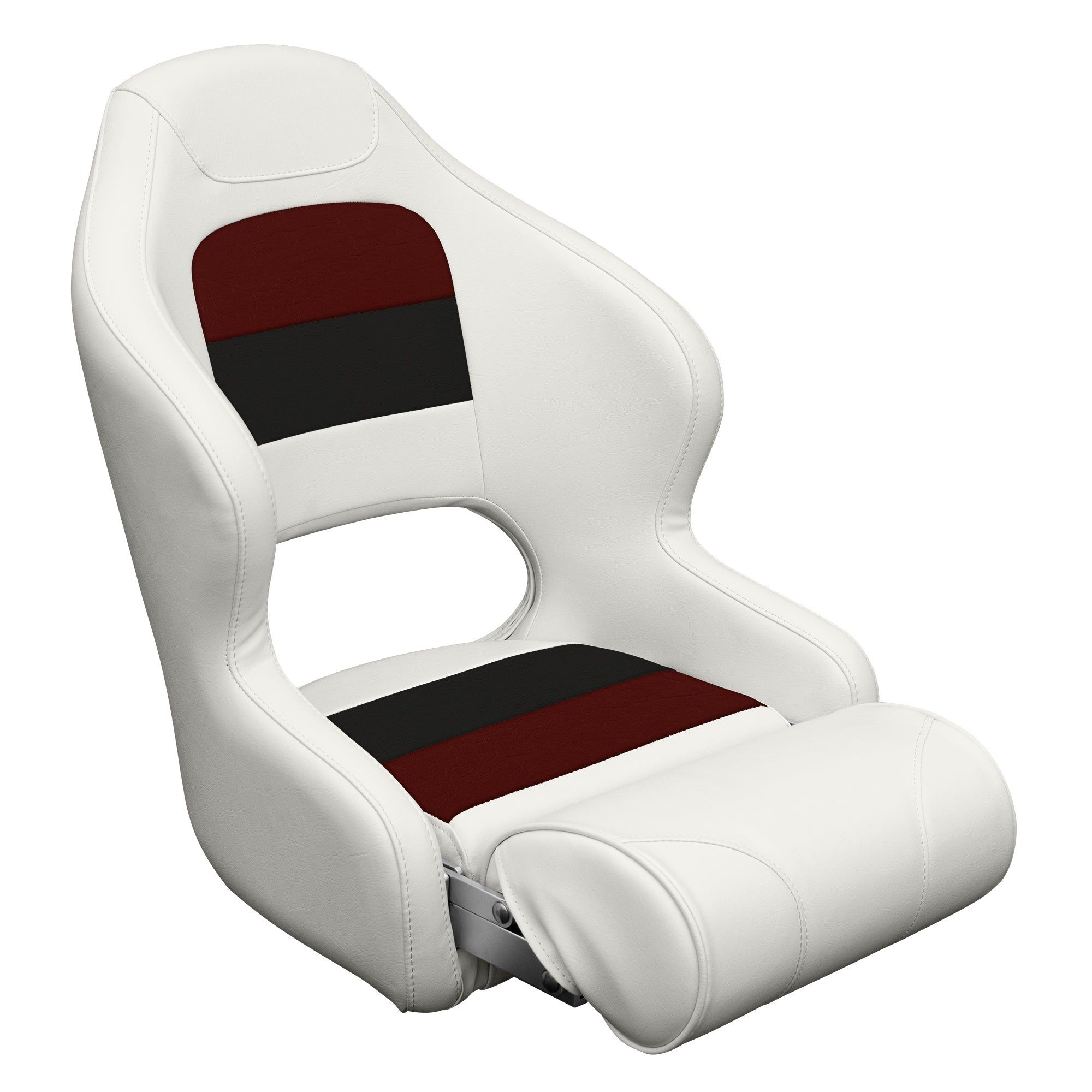Wise Deluxe Series Pontoon Bucket Seat with Flip Up Bolster - White/Red/Charcoal