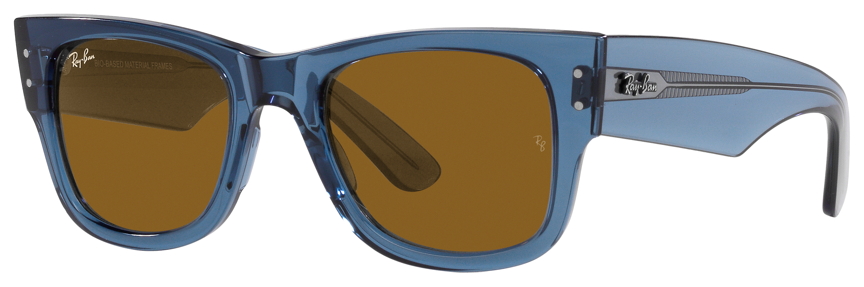 Image of Ray-Ban Mega Wayfarer Bio-Based RB0840S Glass Sunglasses - Polished Transparent Blue/Brown Classic - Medium