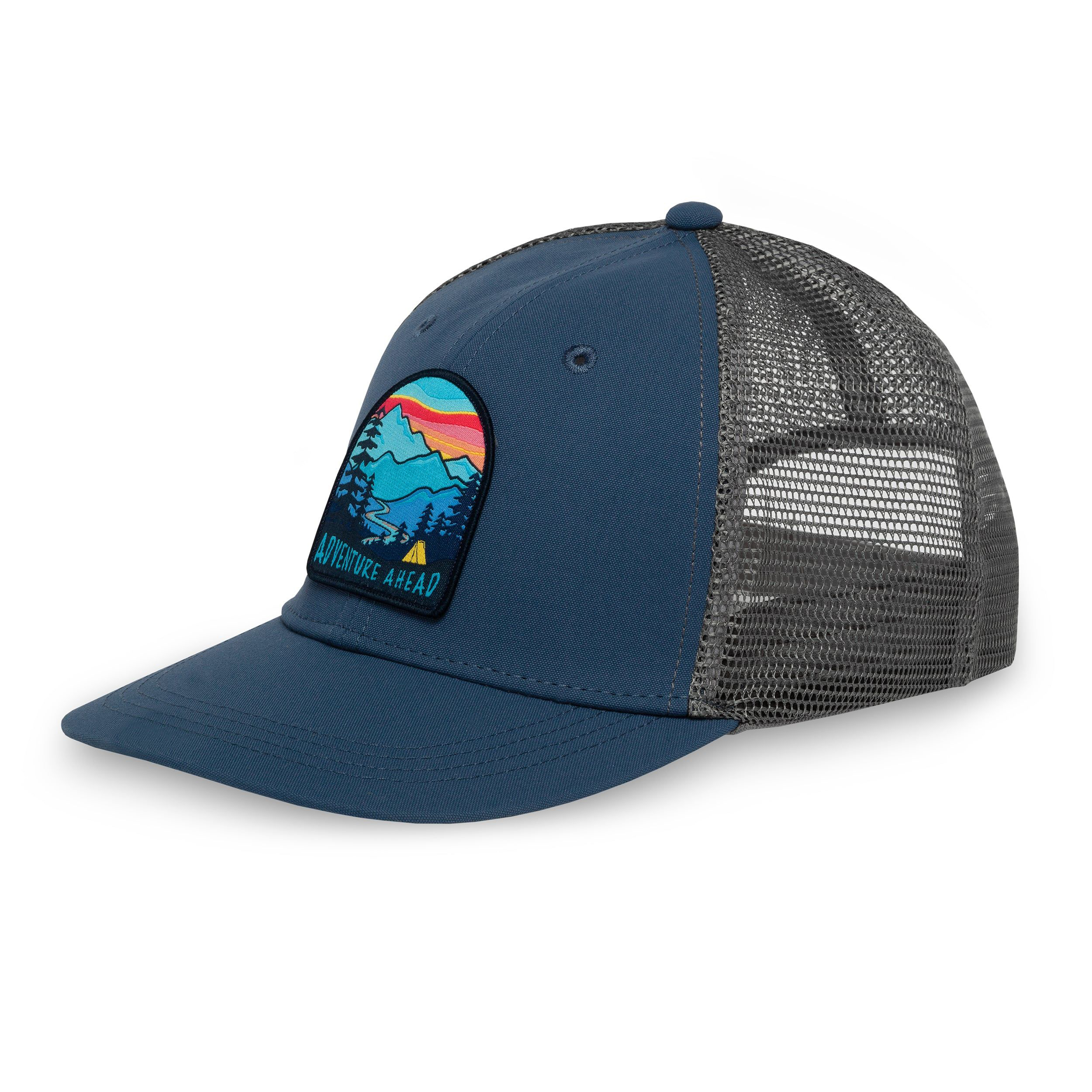 Image of Sunday Afternoons Feel Good Recycled Trucker Cap for Kids - Adventure Ahead/Denim - M/L