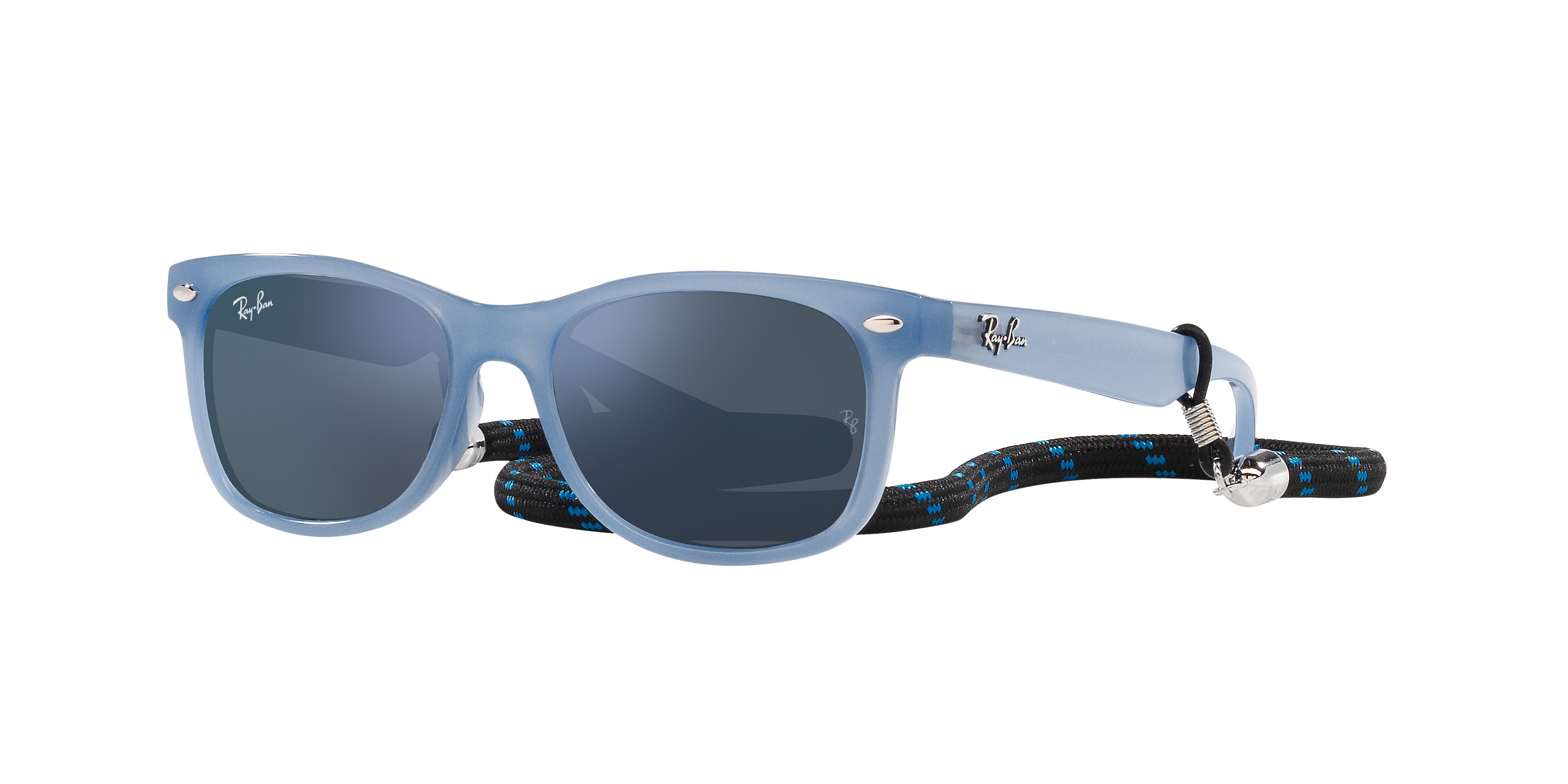 Image of Ray-Ban Jr. New Wayfarer Kids Summer Capsule RJ9052S Mirror Sunglasses for Kids - Polished Opal Blue/Blue Mirror - Small