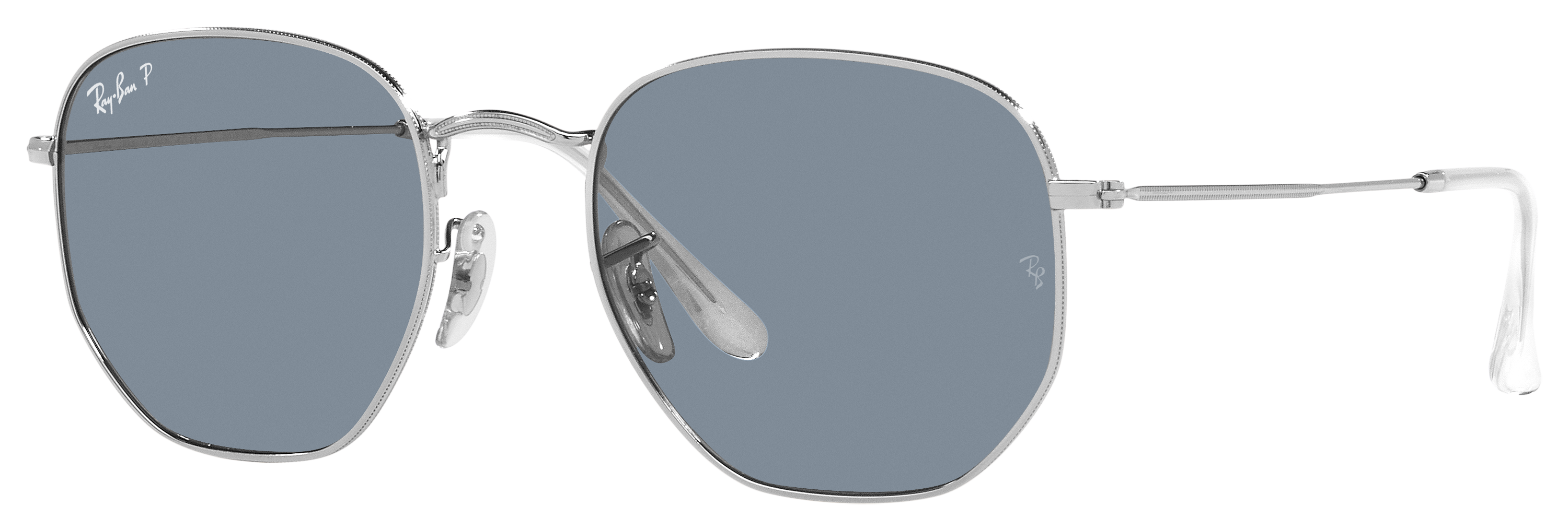 Image of Ray-Ban Hexagonal Flat Lenses RB3548N Glass Polarized Sunglasses - Polished Silver/Blue - Medium