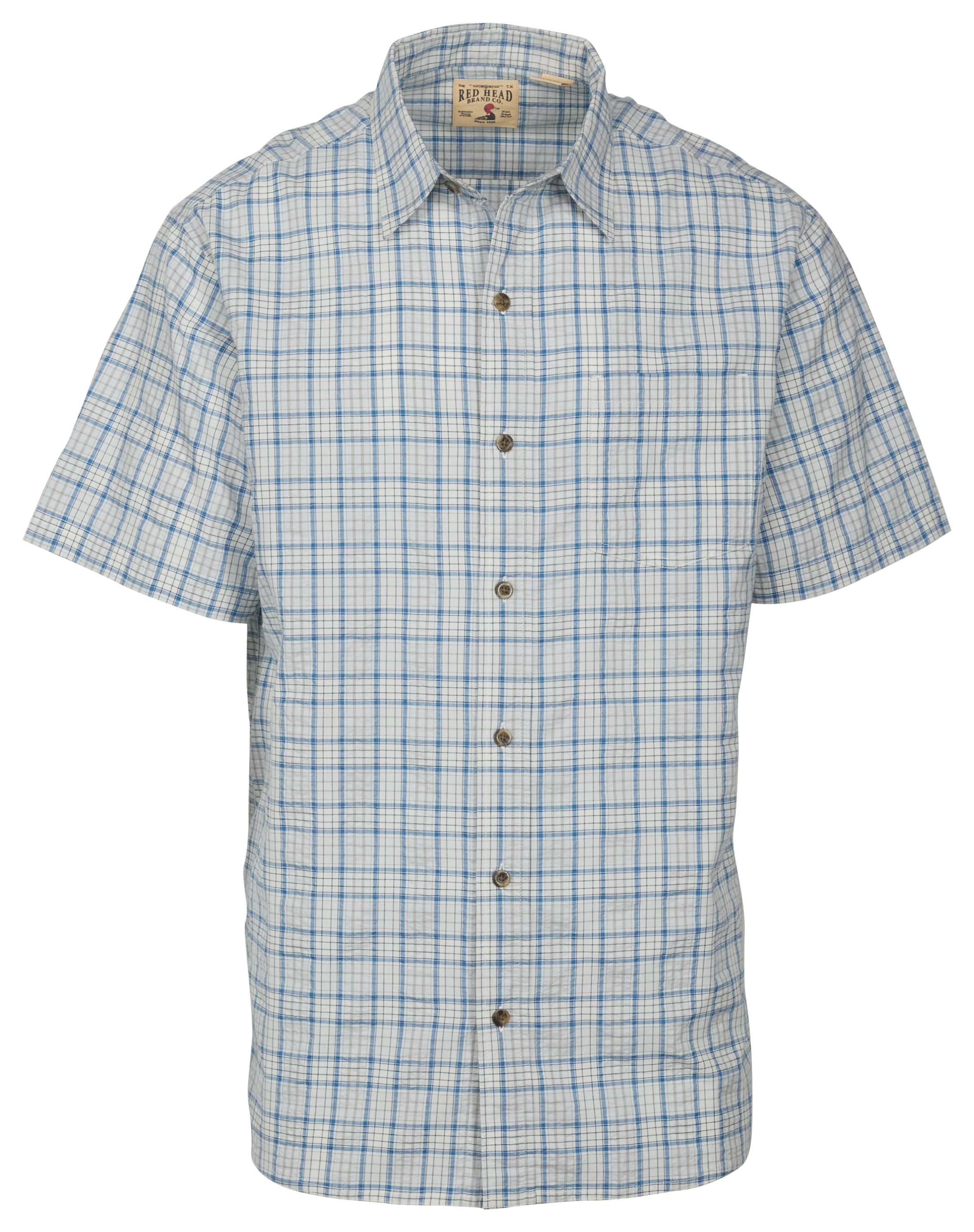 Image of RedHead Seersucker Short-Sleeve Button-Up Shirt for Men - Sky Plaid - 3XL