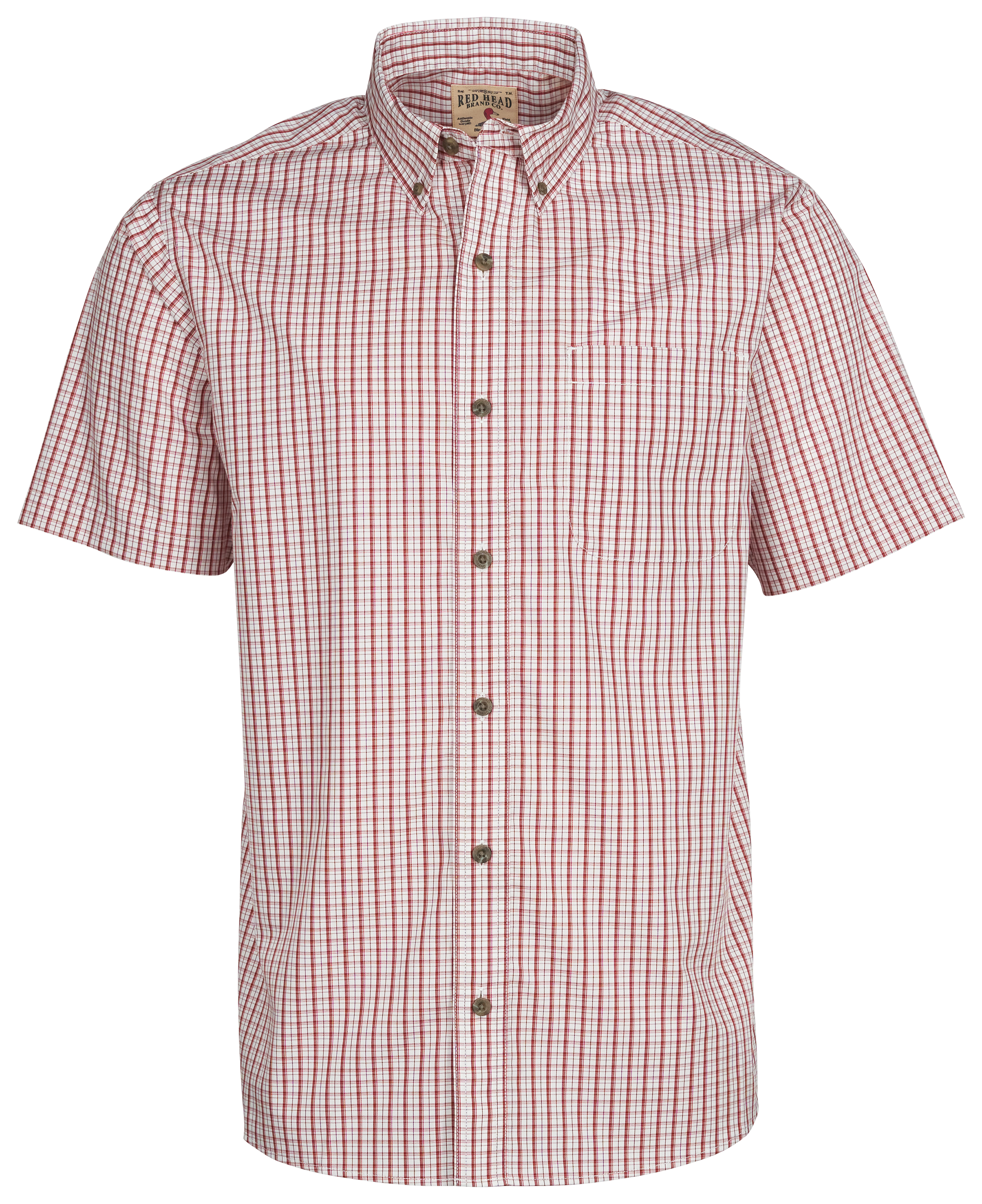 Image of RedHead Wrinkle-Free Plaid Short-Sleeve Button-Down Shirt for Men - Mahogany - S