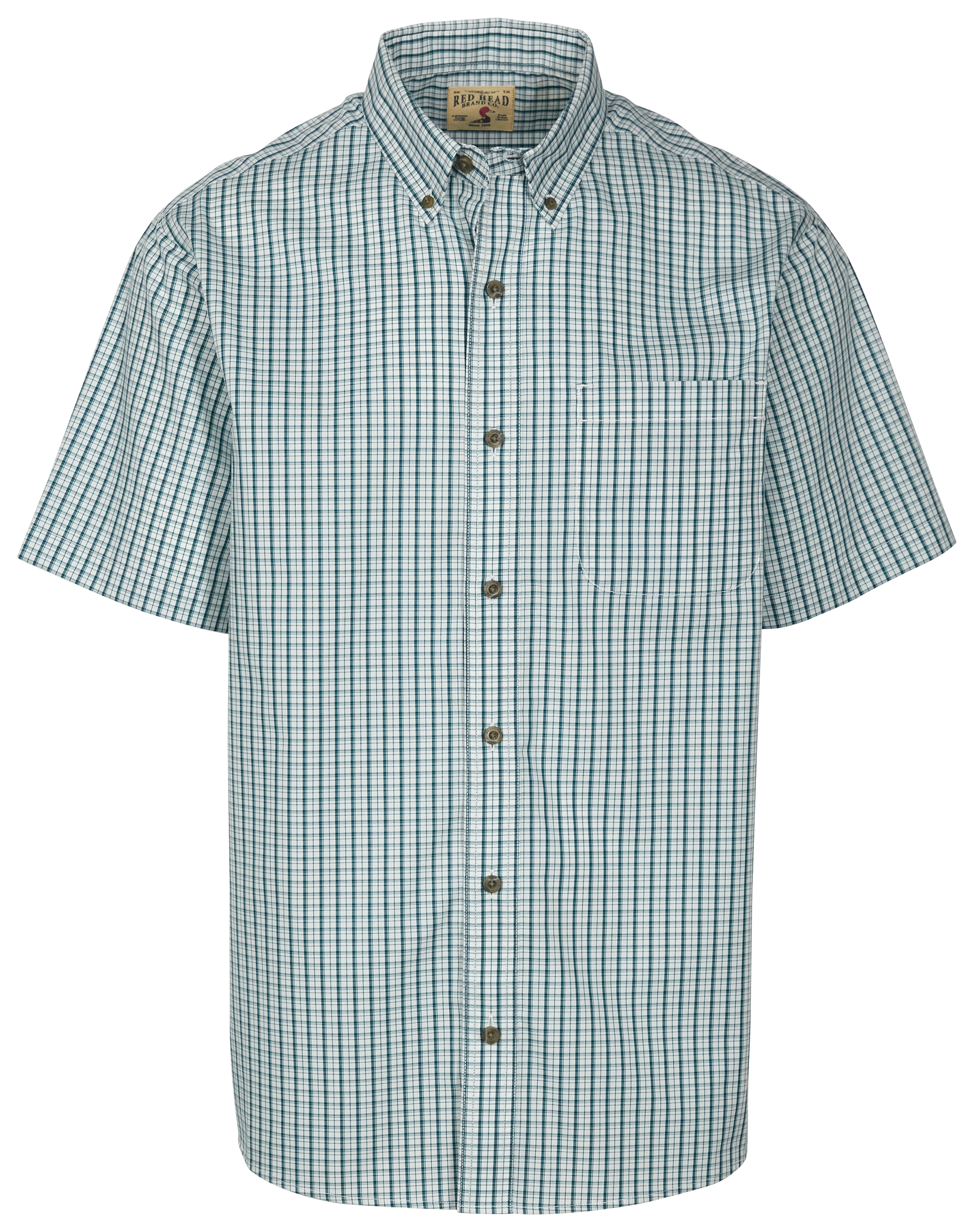 Image of RedHead Wrinkle-Free Plaid Short-Sleeve Button-Down Shirt for Men - Teal - S