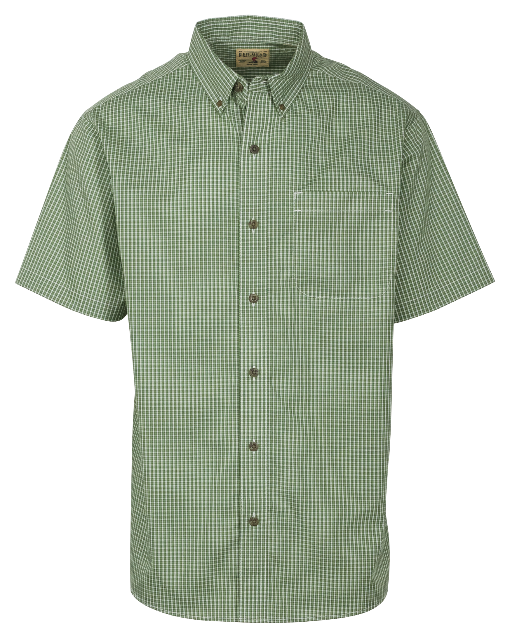 Image of RedHead Wrinkle-Free Plaid Short-Sleeve Button-Down Shirt for Men - Green Check - S