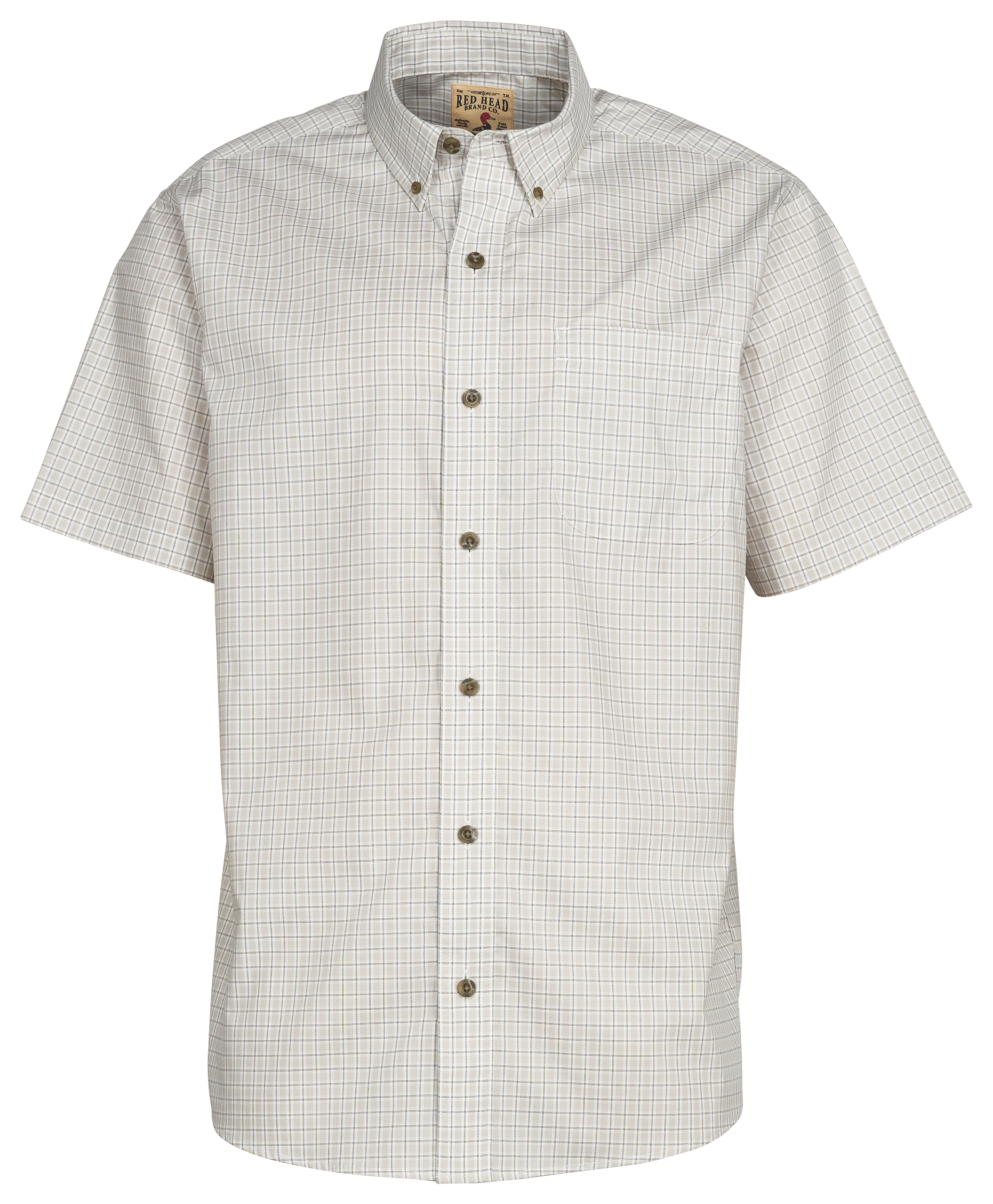 Image of RedHead Wrinkle-Free Plaid Short-Sleeve Button-Down Shirt for Men - Light Grey Window Pane - S