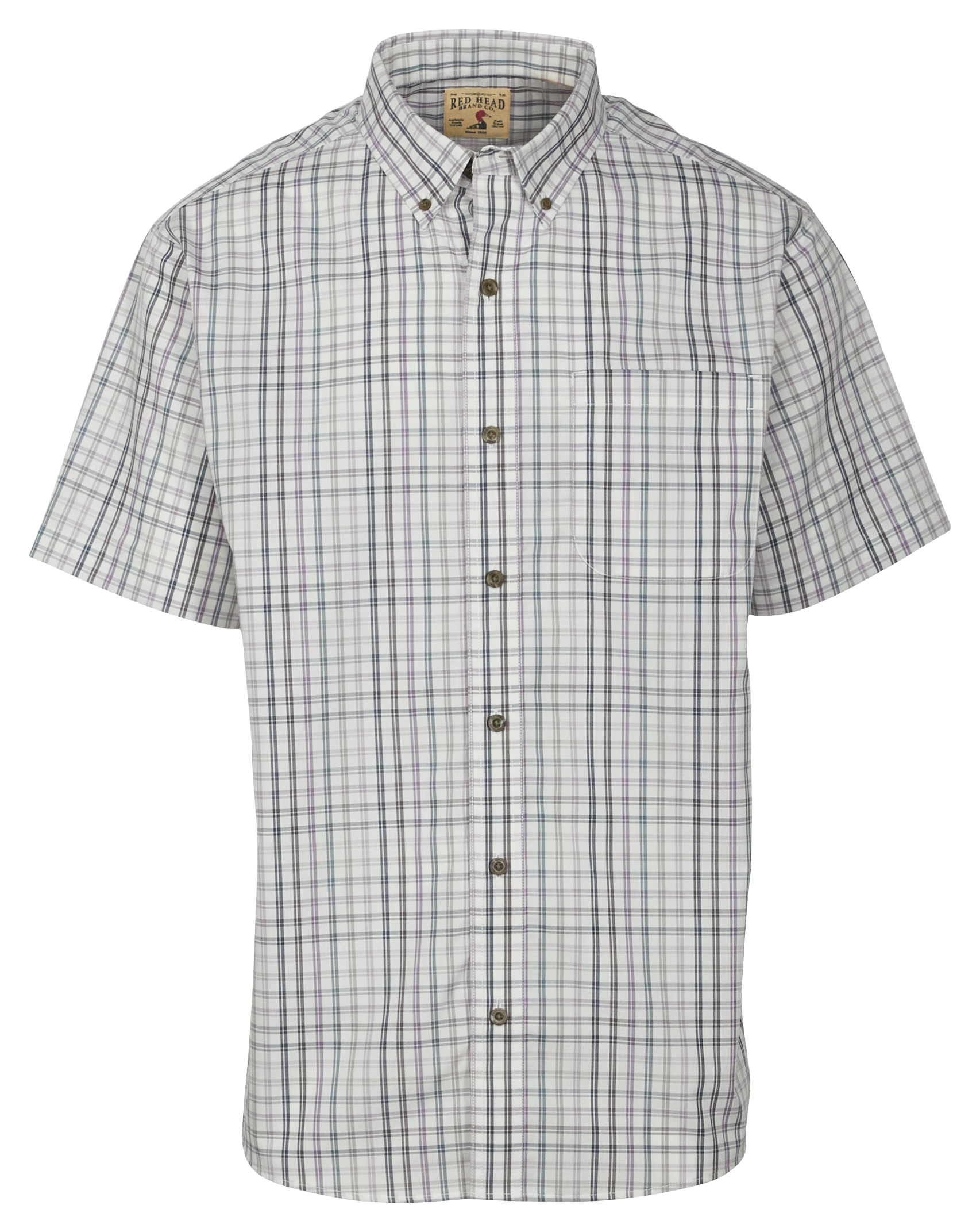 Image of RedHead Wrinkle-Free Plaid Short-Sleeve Button-Down Shirt for Men - Elderberry - S