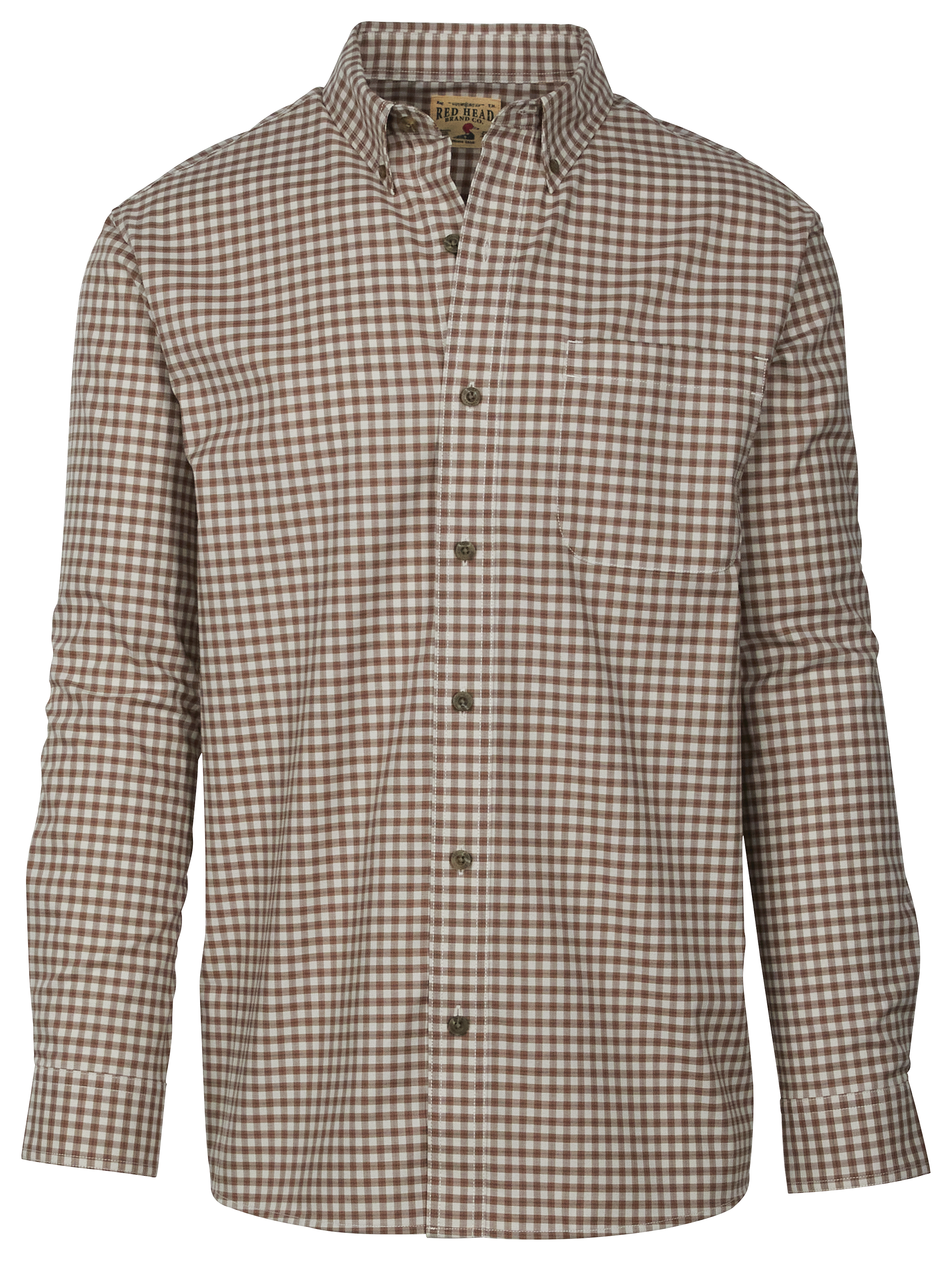 Redhead Wrinkle-Free Easy-Care Button-Down Long-Sleeve Shirt for Men - Dark Burgundy Gingham - LT