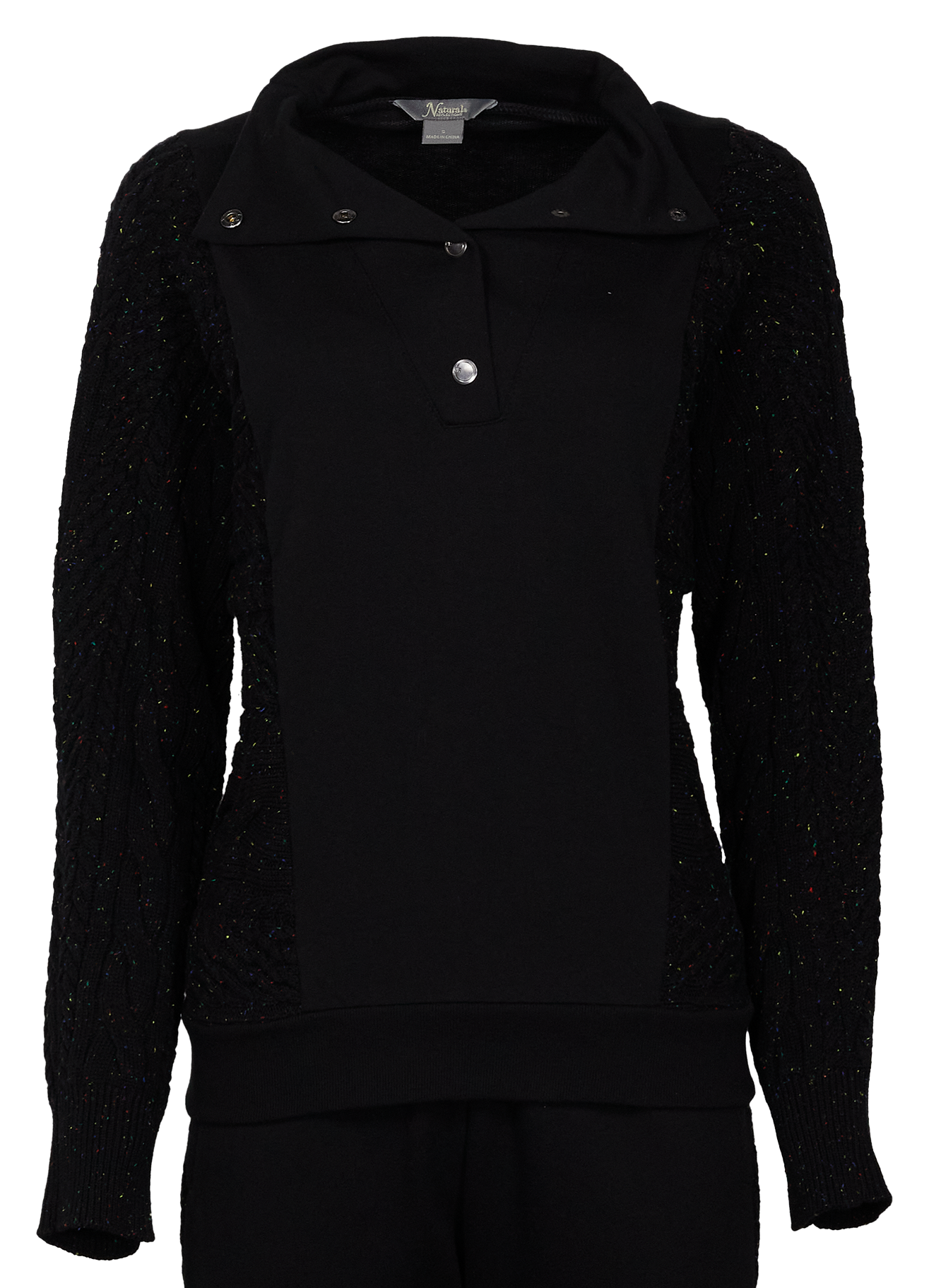 NATURAL REFLECTIONS Cable-Knit Quarter-Snap Long-Sleeve Pullover