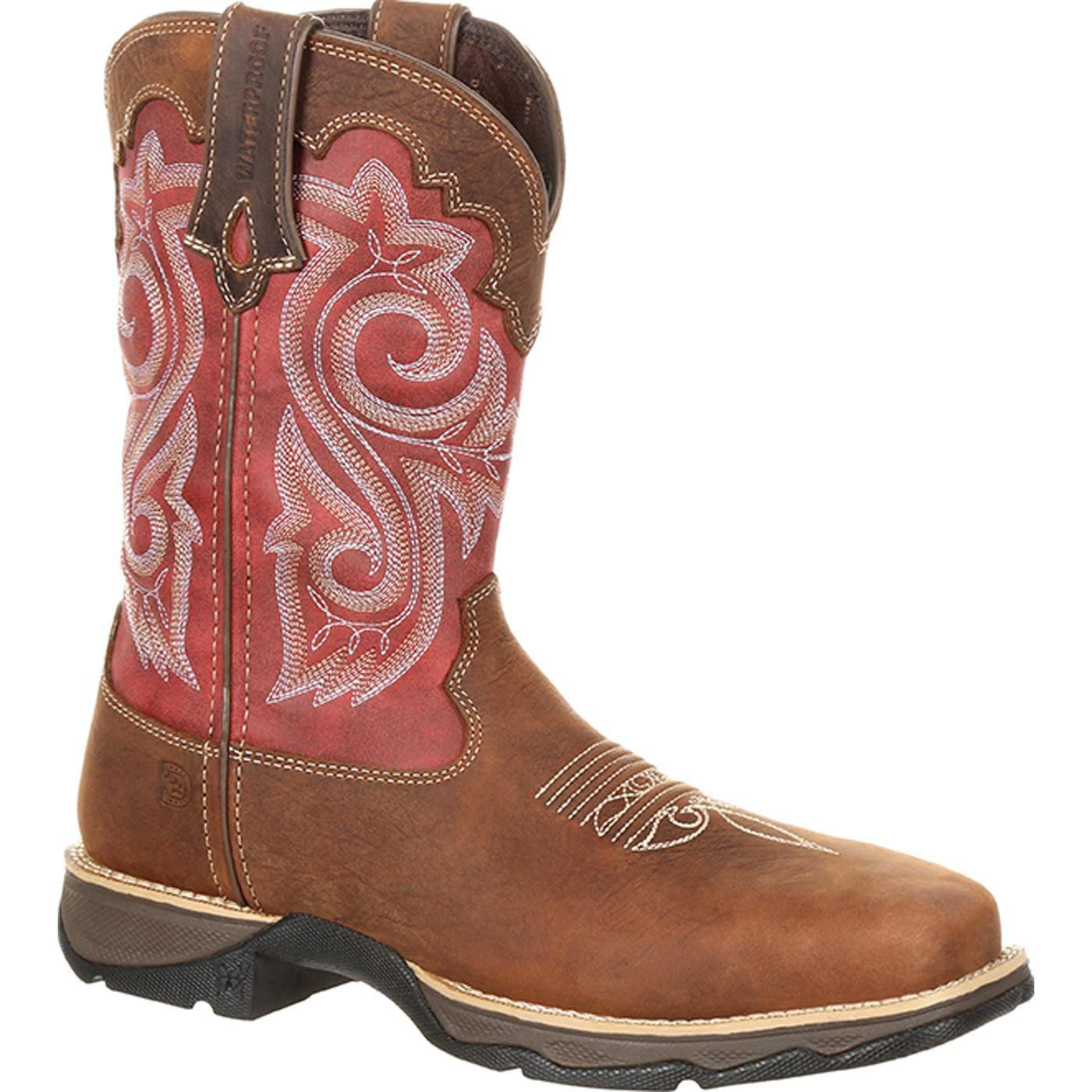 Image of Durango Lady Rebel Waterproof Composite Toe Western Work Boots for Ladies - Briar Brown/Rusty Red - 6M