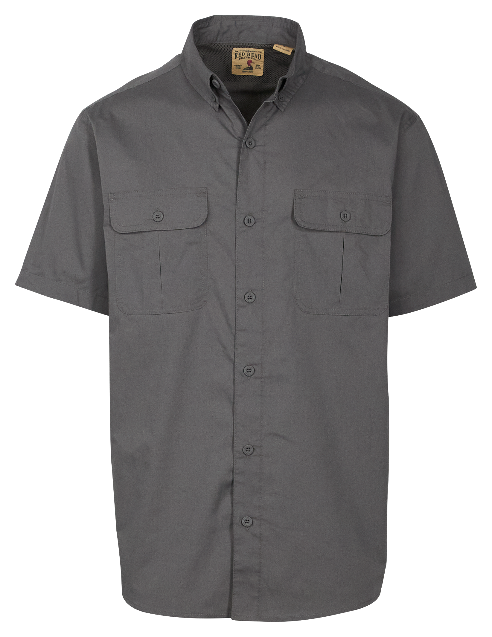 Image of RedHead Spring River Vented Back Solid Button-Down Short-Sleeve Shirt for Men - Smoke - S