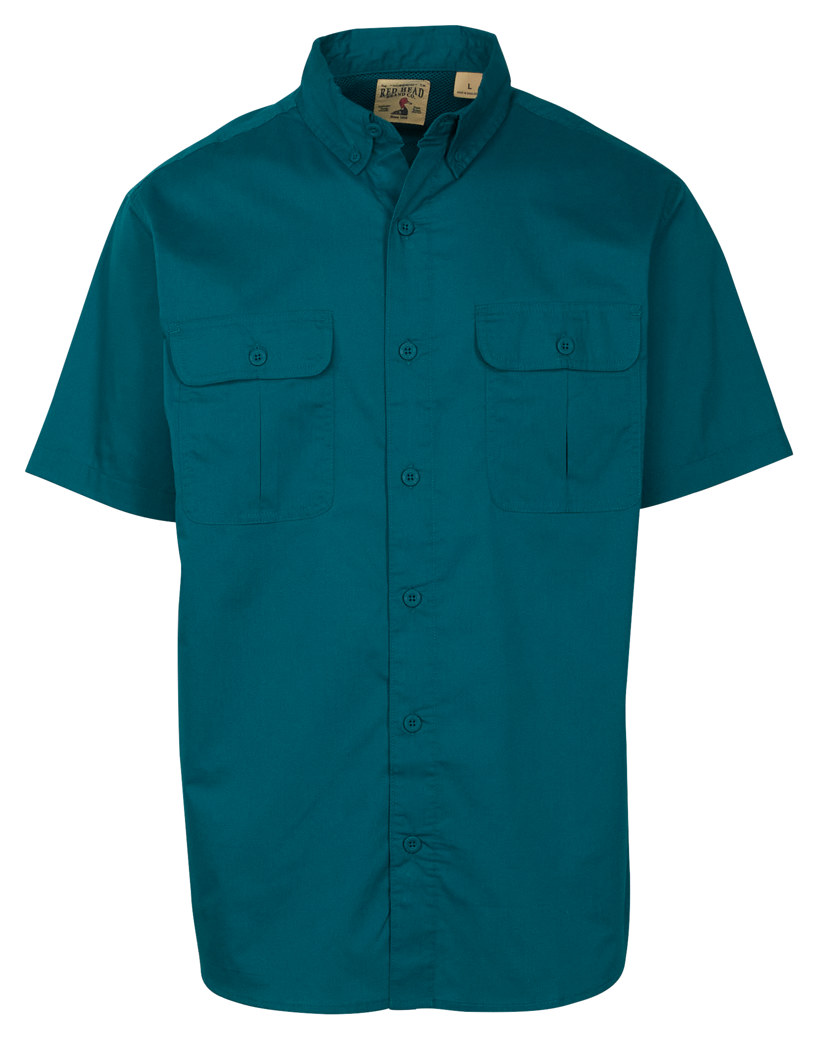 Image of RedHead Spring River Vented Back Solid Button-Down Short-Sleeve Shirt for Men - Spruce - S